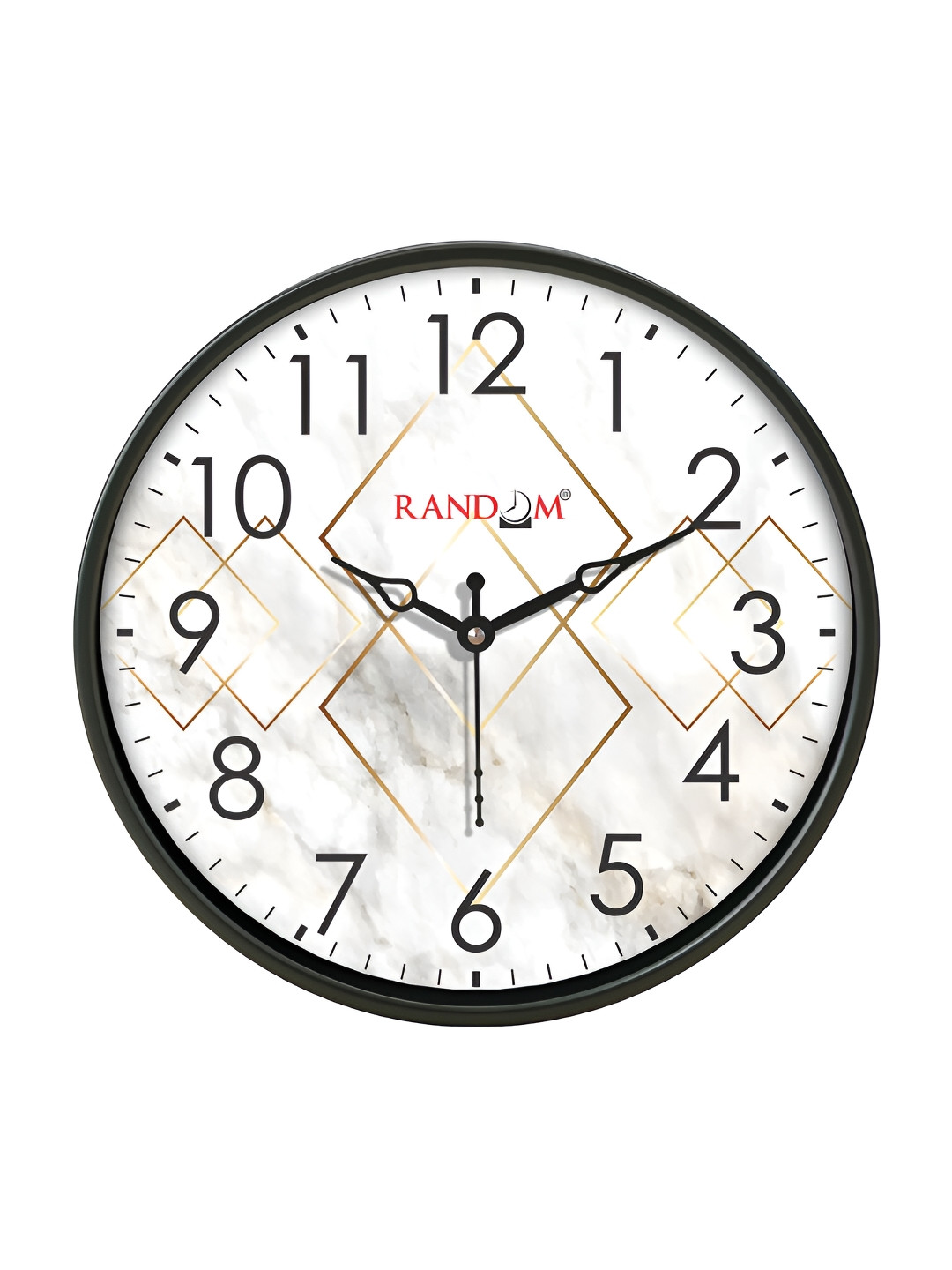 RANDOM Black & Off White Printed Round Shsaped Contemporary Analogue Wall Clock