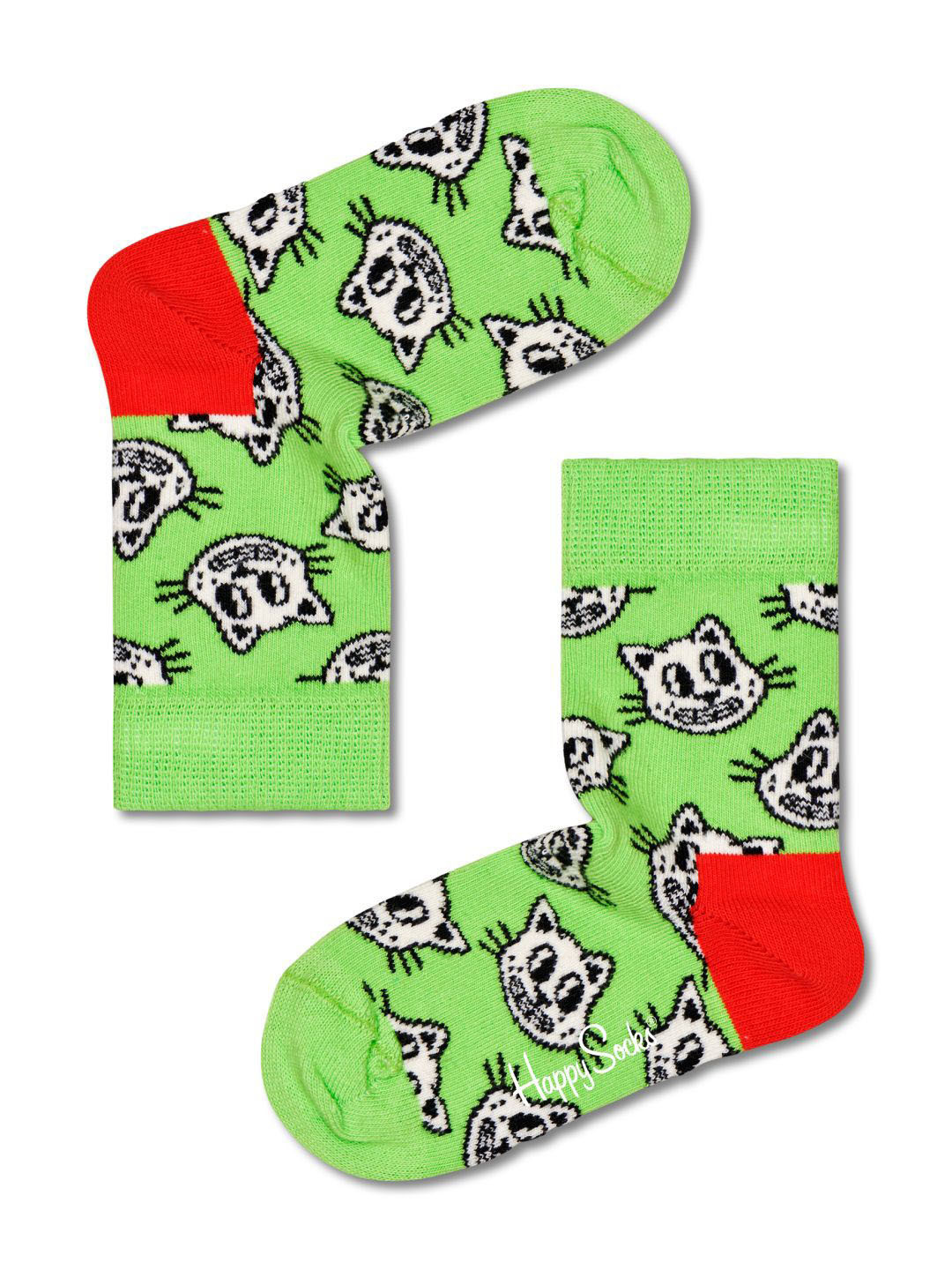 Happy Socks Kids Cat Patterned Cotton Calf-Length Socks