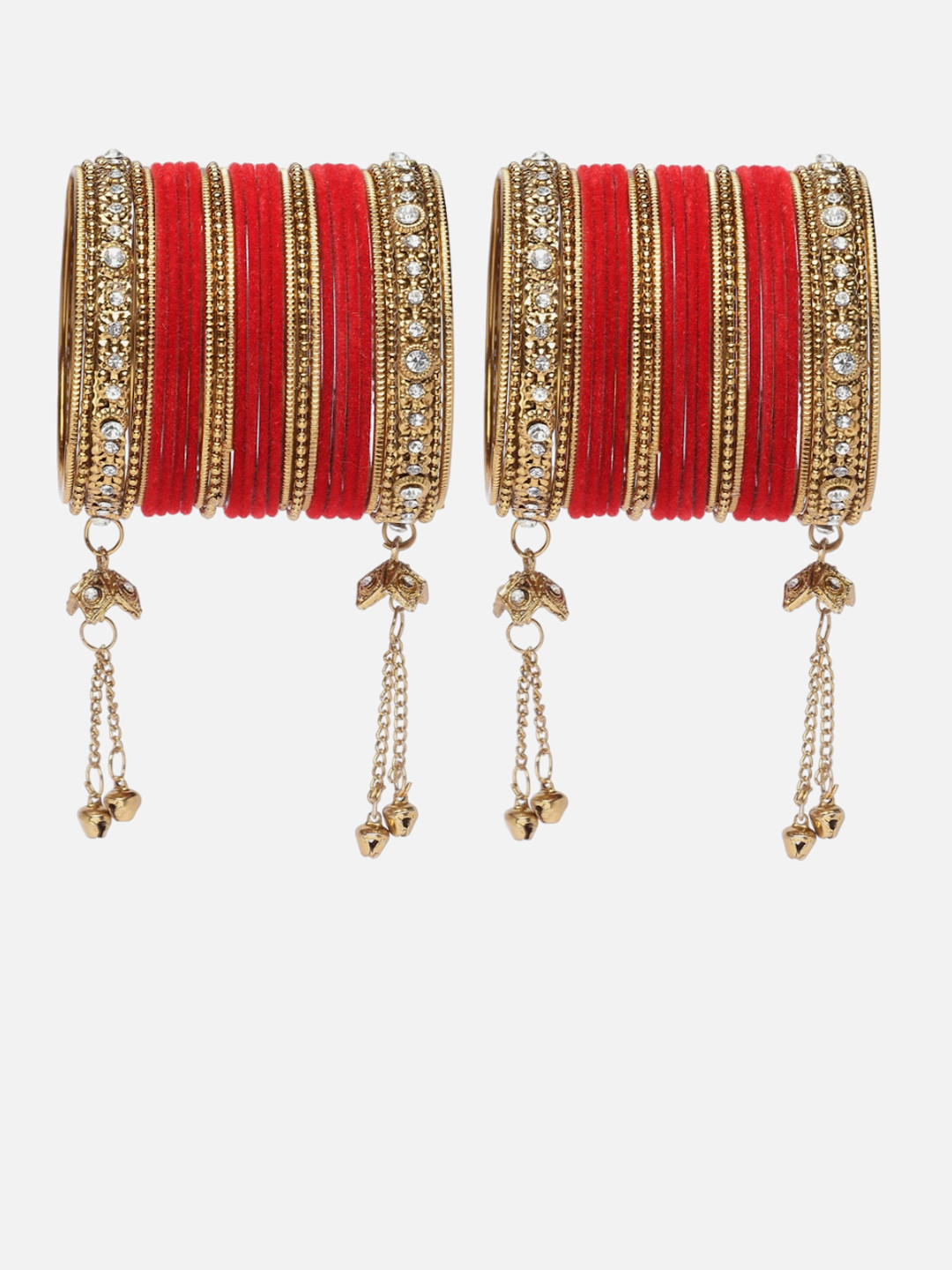 Anouk Set Of 56 Gold-Plated CZ-Studded Tasselled Bangles