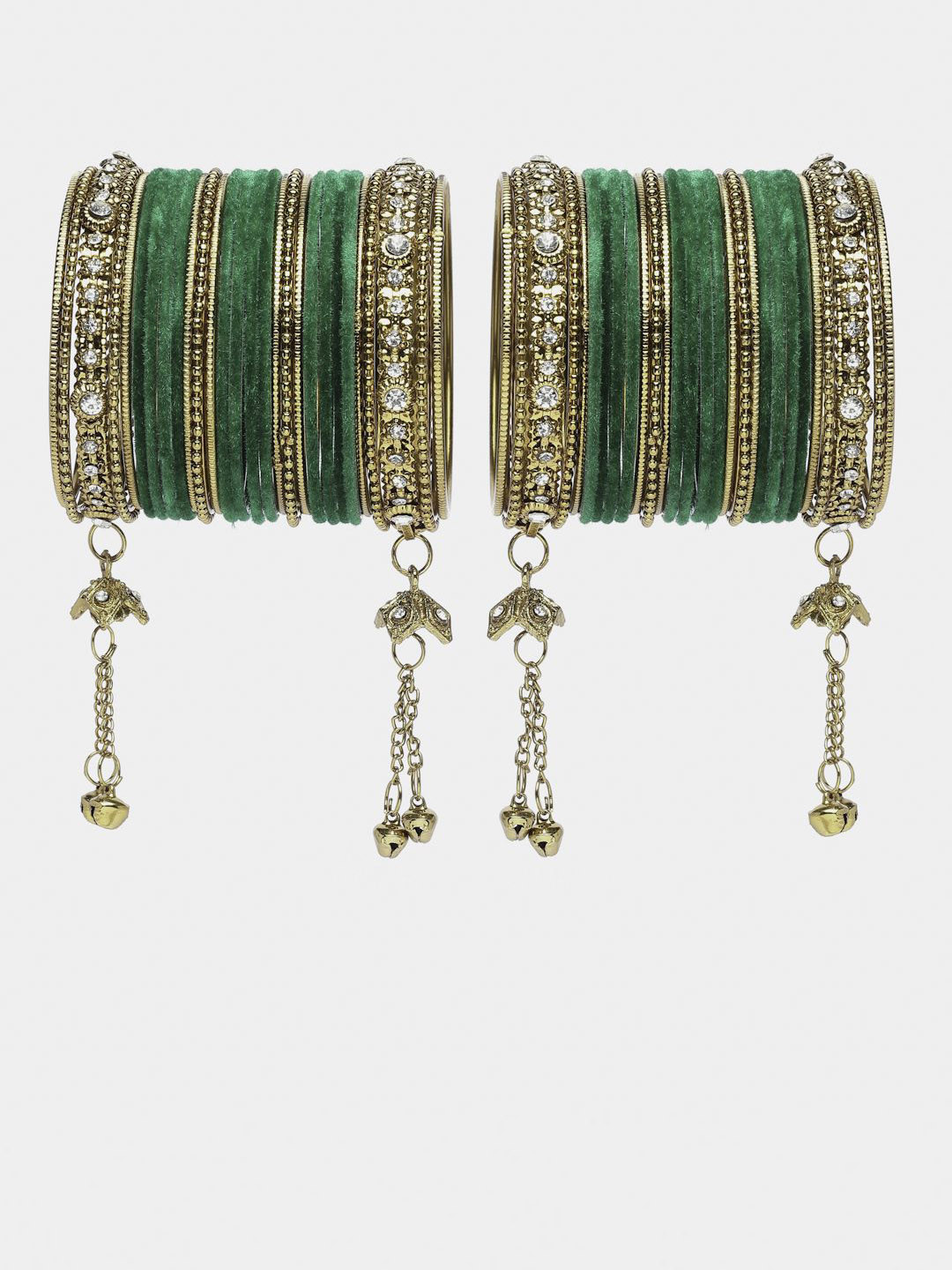 Anouk Green Brass Set Of 56 Stones-Studded Bangles