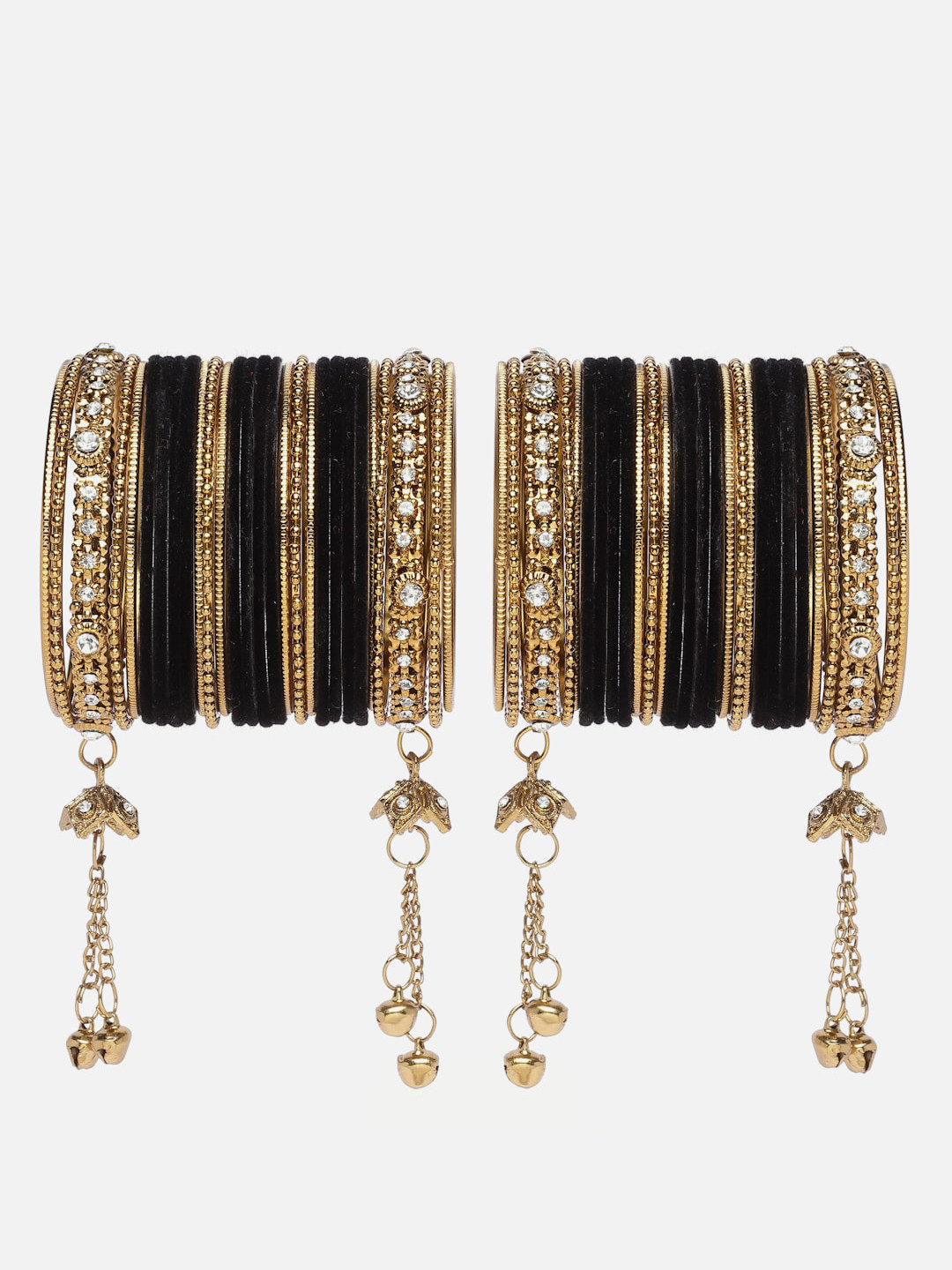 Anouk Set Of 56 Gold-Plated Cubic Zirconia-Studded Brass Tasselled Bangles