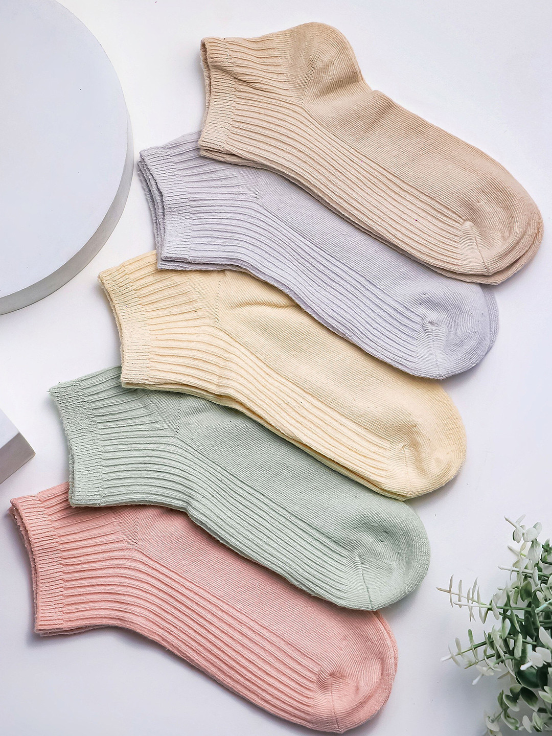 Brauch Women Pack Of 5 Assorted Cotton Ankle-Length Socks