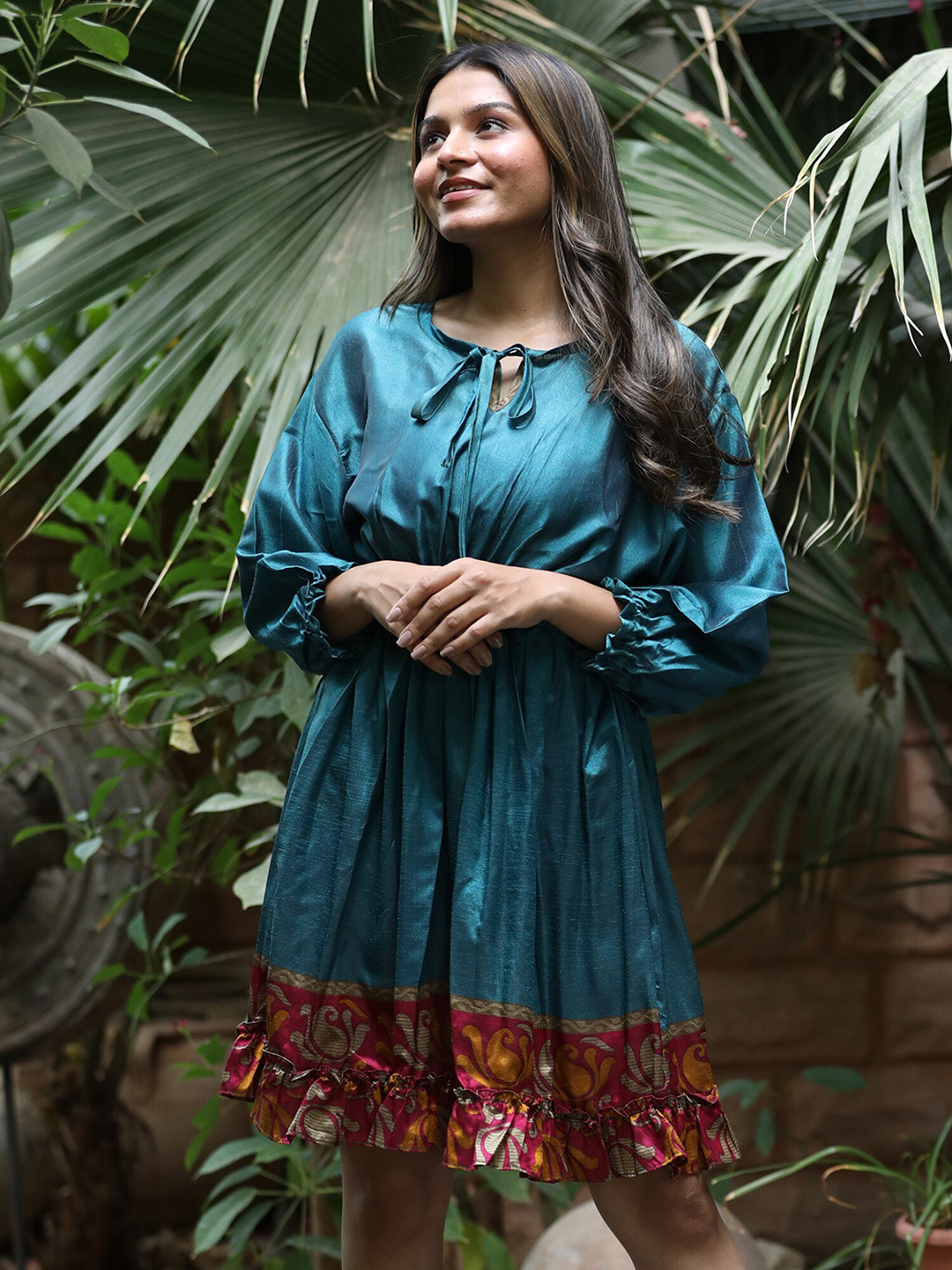 Exotic India Celestial Assorted Vintage Pure Silk Vaccay Dress