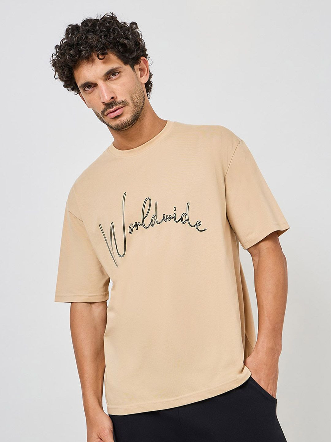 Styli Front Print Oversized Cotton Rich T-shirt