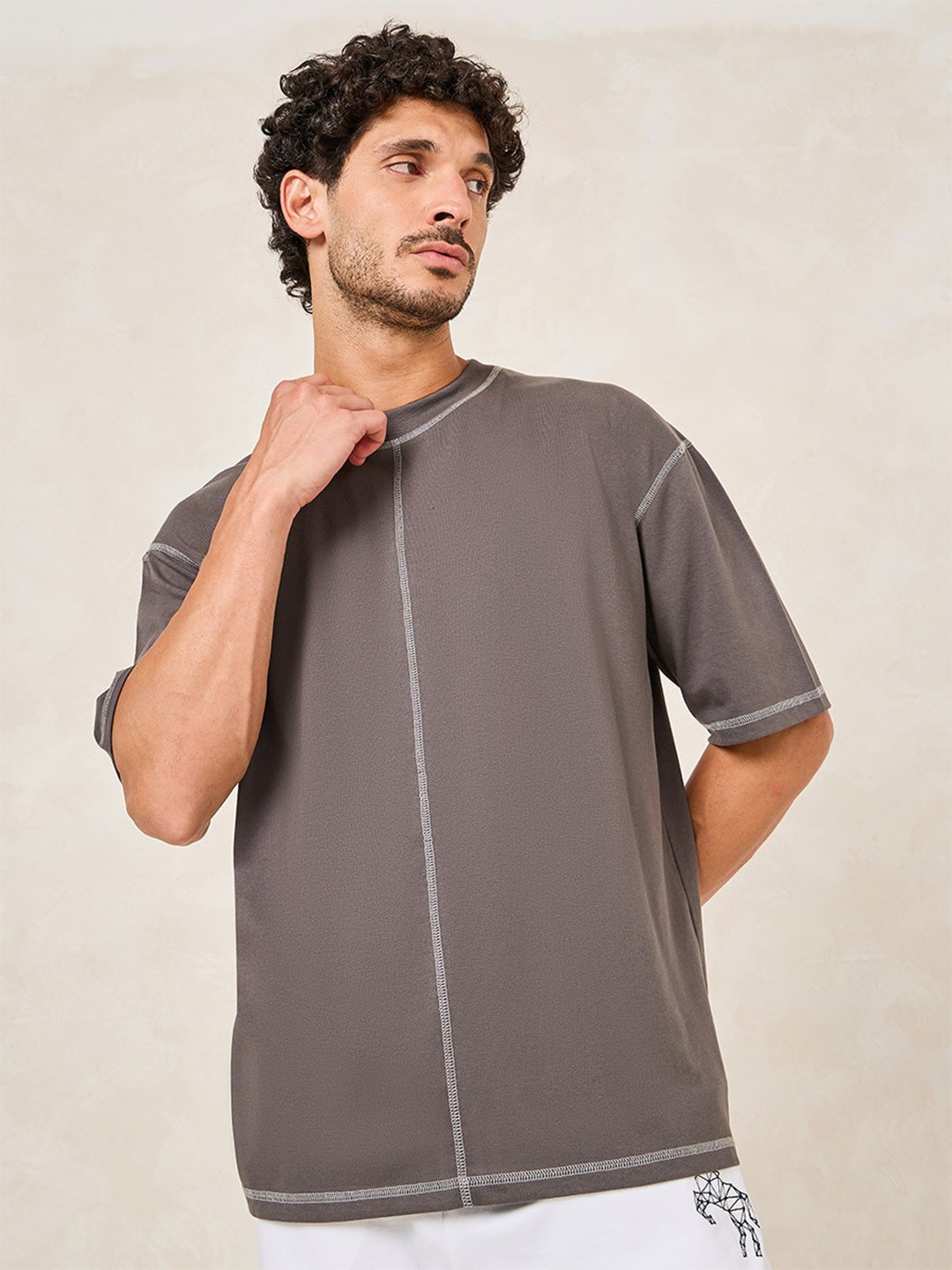 Styli Contrast Stitch Oversize Cotton Rich T-shirt