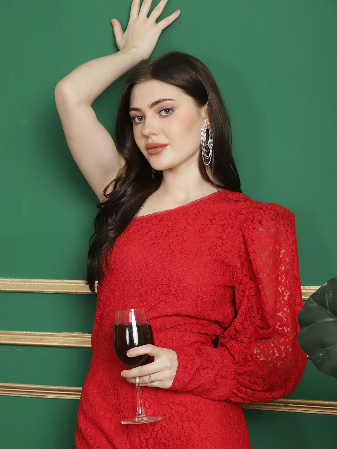 BLANC9 Self Design One Shoulder Long Sleeves Basic Jumpsuit