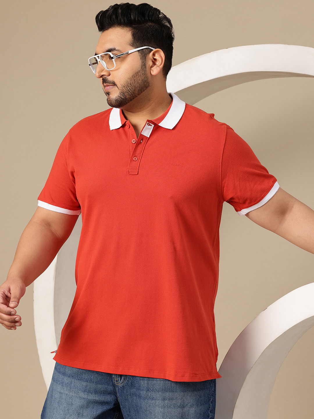 Sztori Plus-Size Contrast Collar Pure Cotton T-shirt