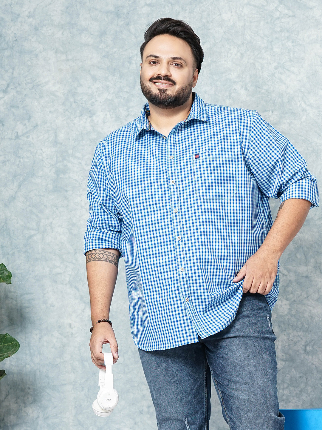 Hardsoda by The Indian Garage CoPlus Size Checked Spread Collar Long Sleeves Casual Shirt