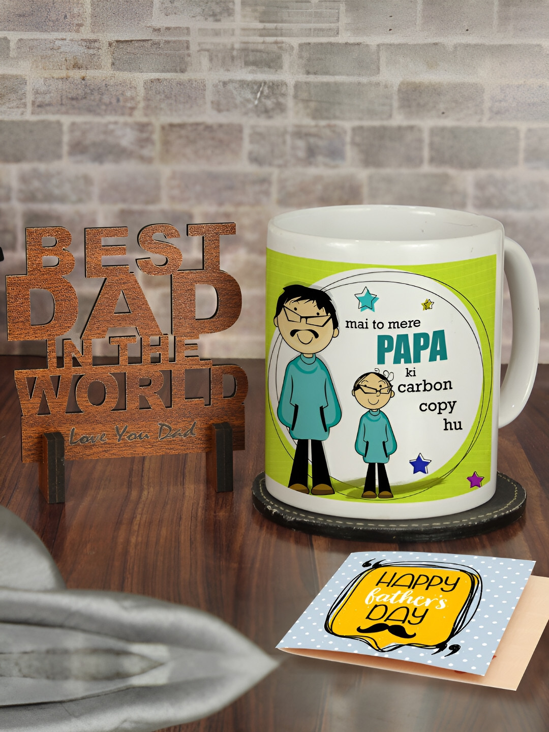 TIED RIBBONS Green & Blue 3 Pieces Fathers Day Printed Home Gift Sets