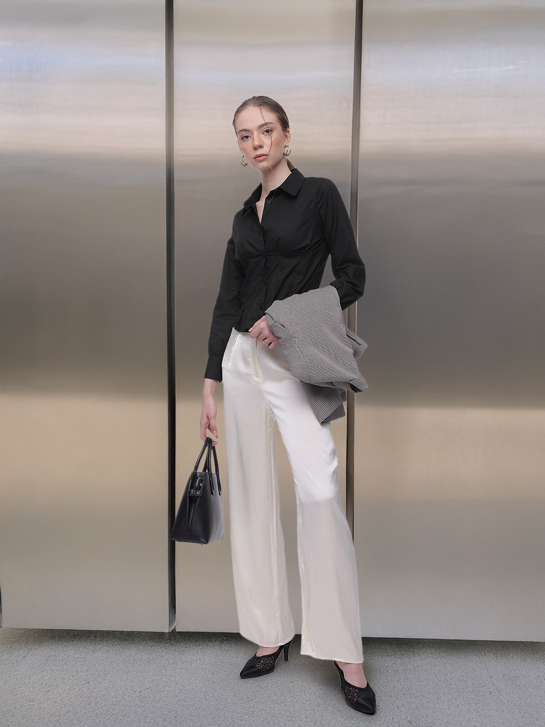 French Connection Pure Cotton Pleated Tie-Ups Opaque Casual Shirt