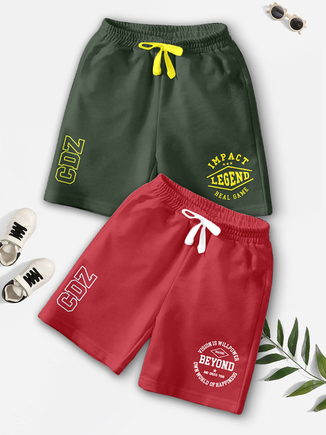 CODEZ Boys Pack Of 2 Typography Printed Mid-Rise Breathable Outdoor Casual Shorts