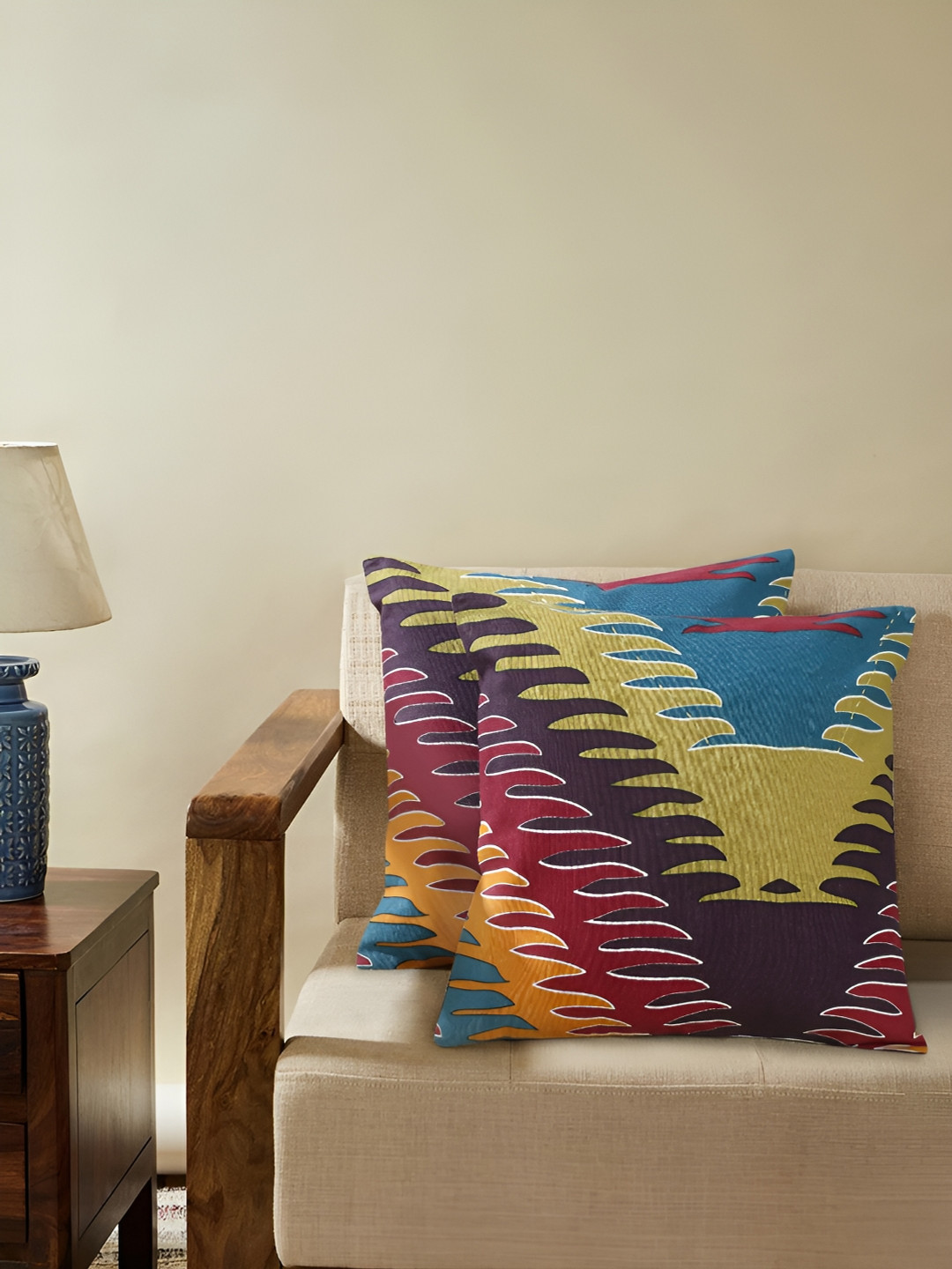 Ratan Cart Purple Abstract Cotton Lightweight 2 Square Cushion Covers -16x16In