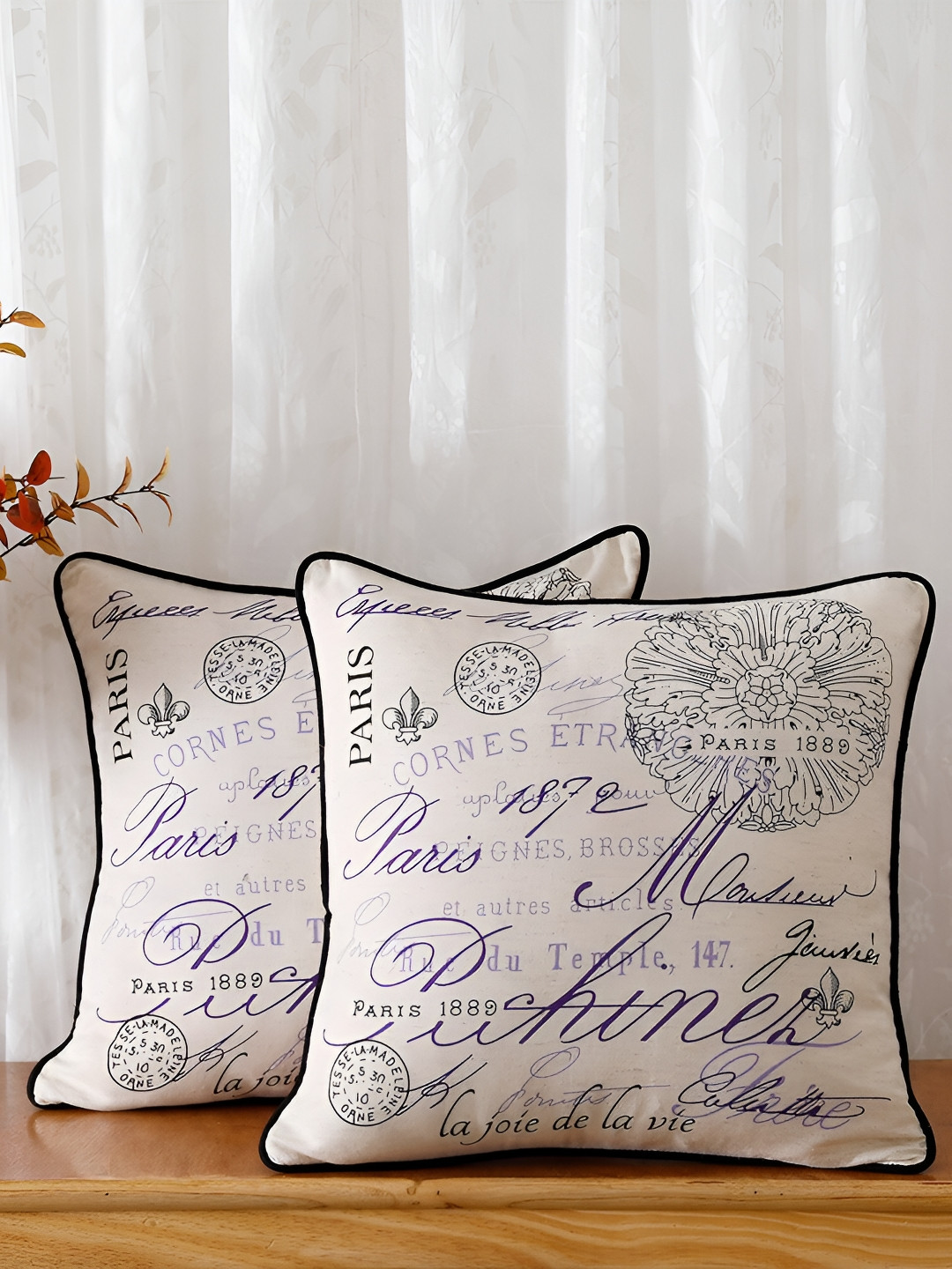 Ratan Cart Printed Typography Polyester Silk Breathable 2 Pcs Cushion Covers -18x18In
