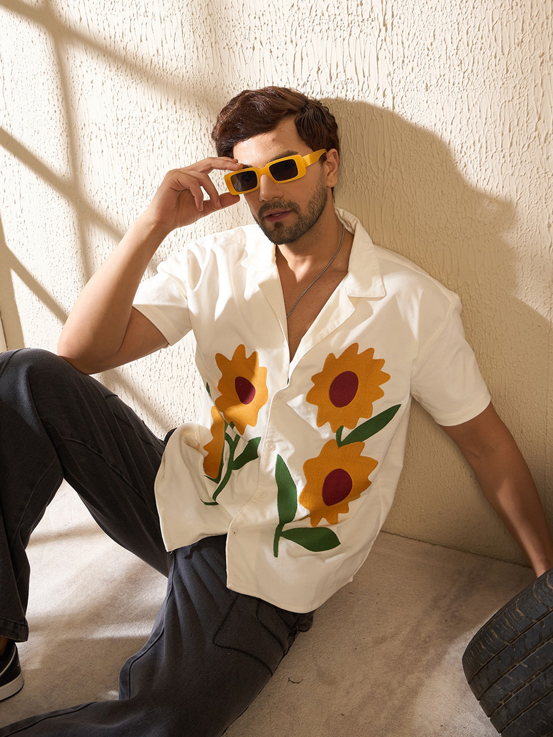 FUGAZEE Floral Printed Corduroy Cotton Casual Shirt