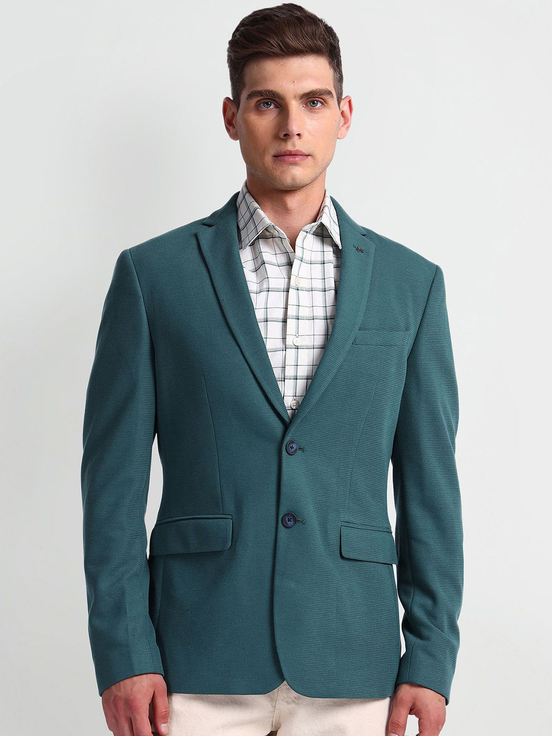 Arrow Notched Lapel Long Sleeves Single Breasted Slim Fit Formal Blazer