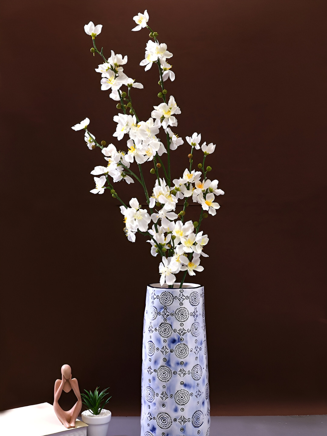 Aura White & Blue Embossed Ceramic Vase