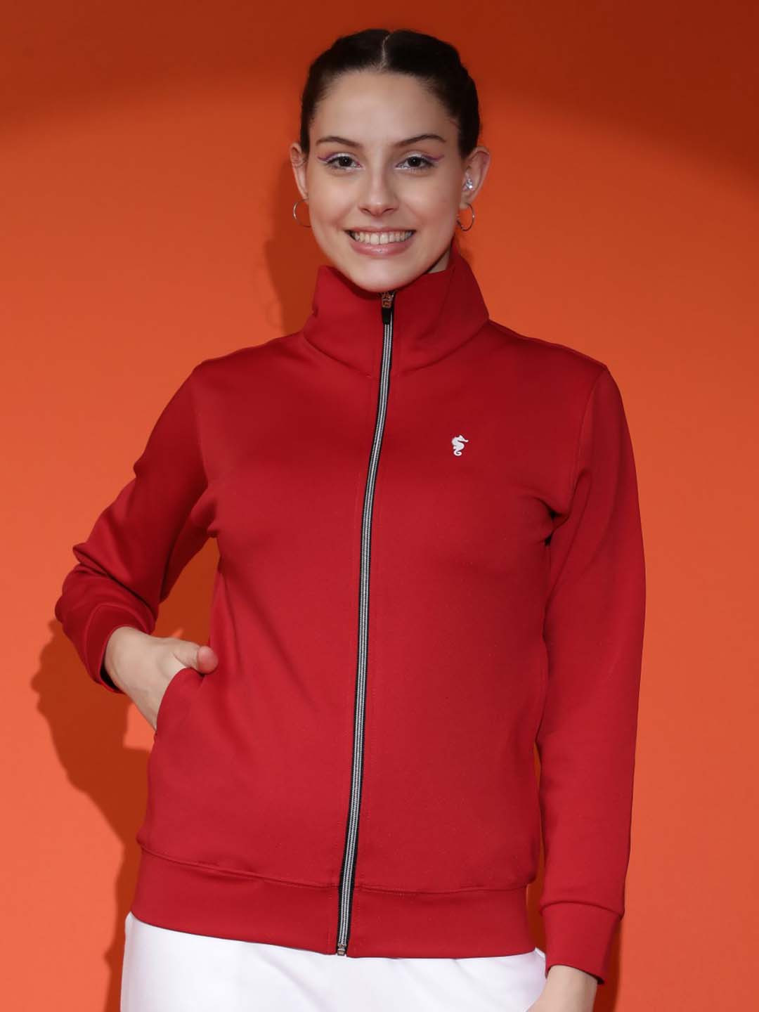 EPPE Red Mock Collar Long Sleeves Dry Fit Lightweight Cycling Sporty Jacket