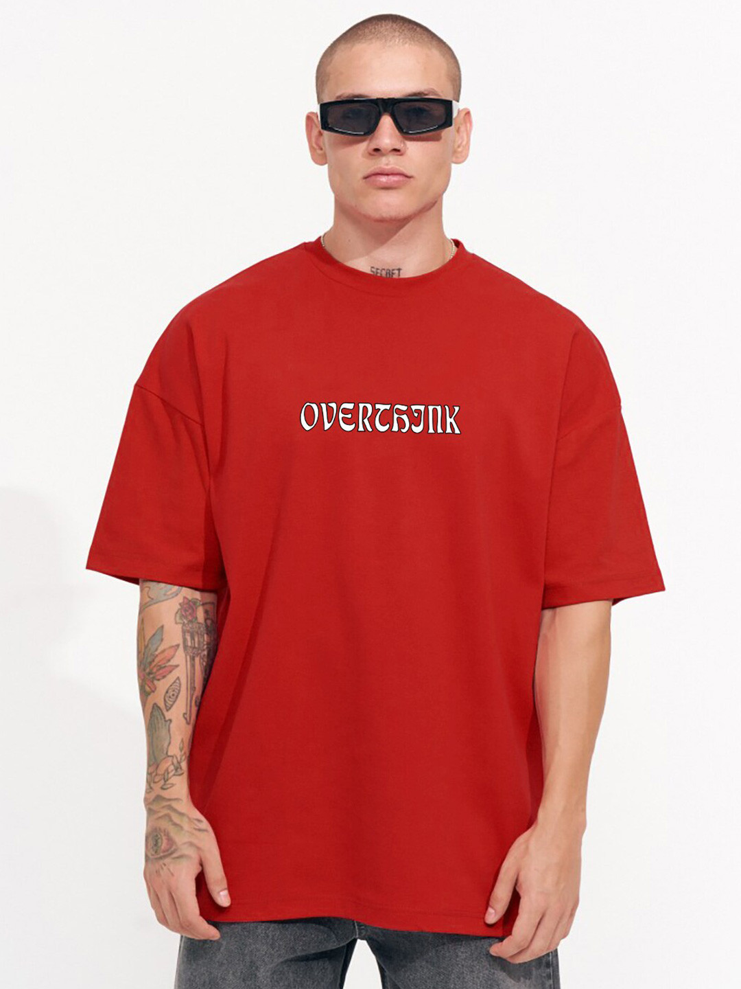 MISCHIEF MONKEY Men Cotton Typography Printed Oversized T-shirt