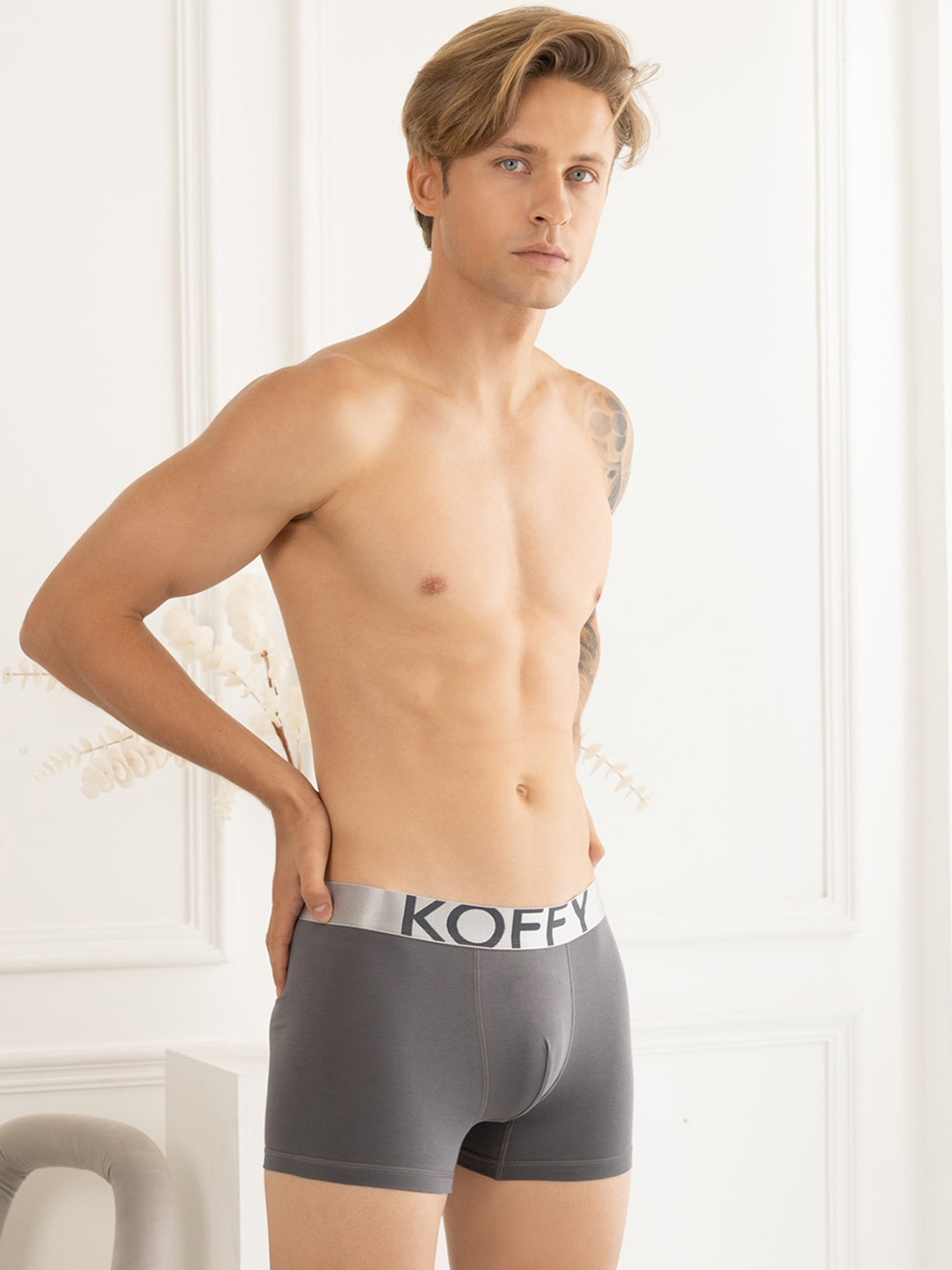 Mast & Harbour X KOFFY Men Malleable Cotton Lycra Long Trunk with Minus Moisture Wicking Properties