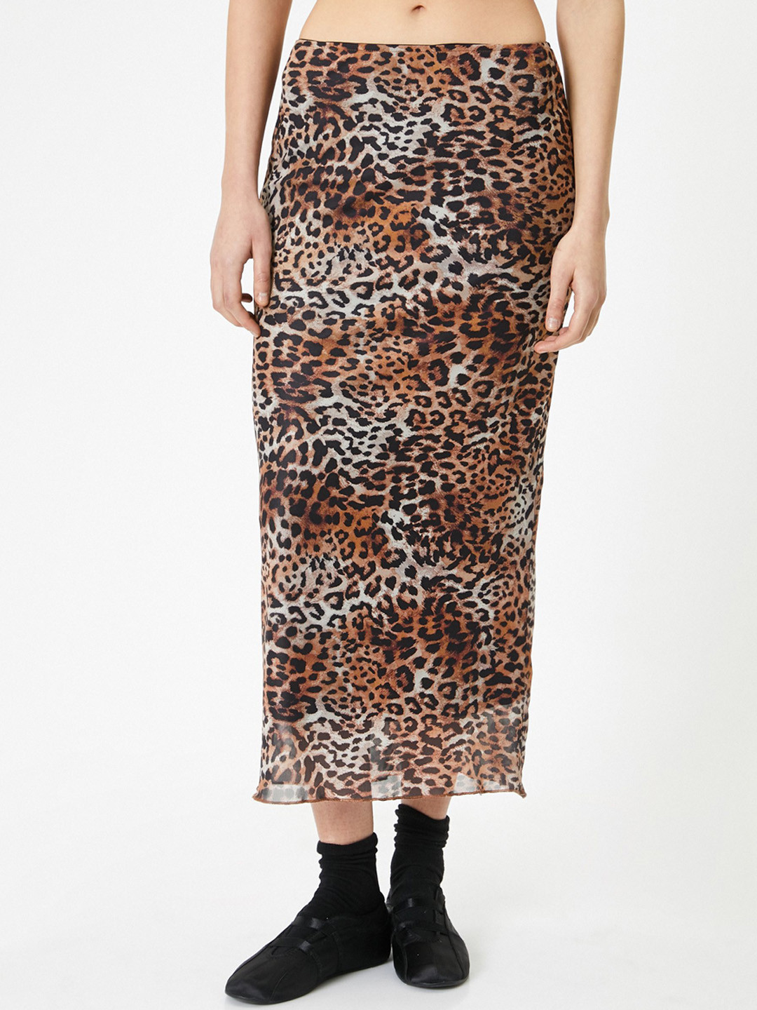 Koton Animal Skin Printed Midi Skirt