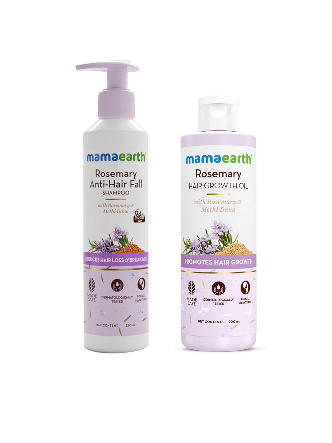 Mamaearth Set of Rosemary Hair Oil - 200 ml & Rosemary Anti-Hair Fall Shampoo - 250 ml