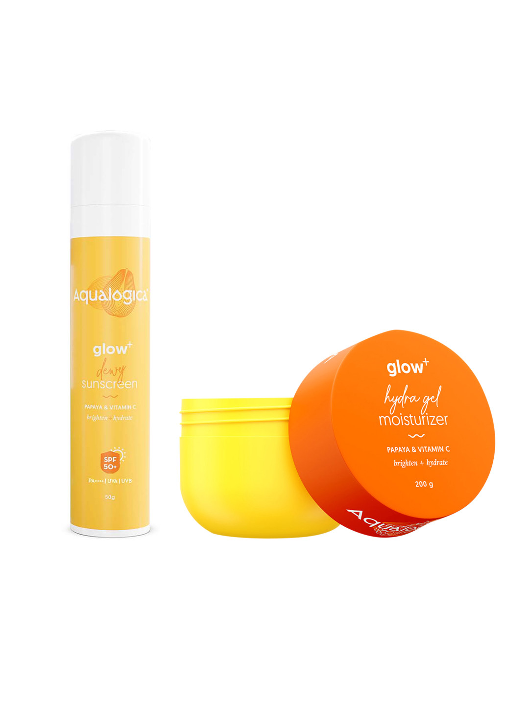 Aqualogica Set of Glow+ Dewy SPF50 Sunscreen - 50 g & Hydra Gel Moisturizer - 200 g