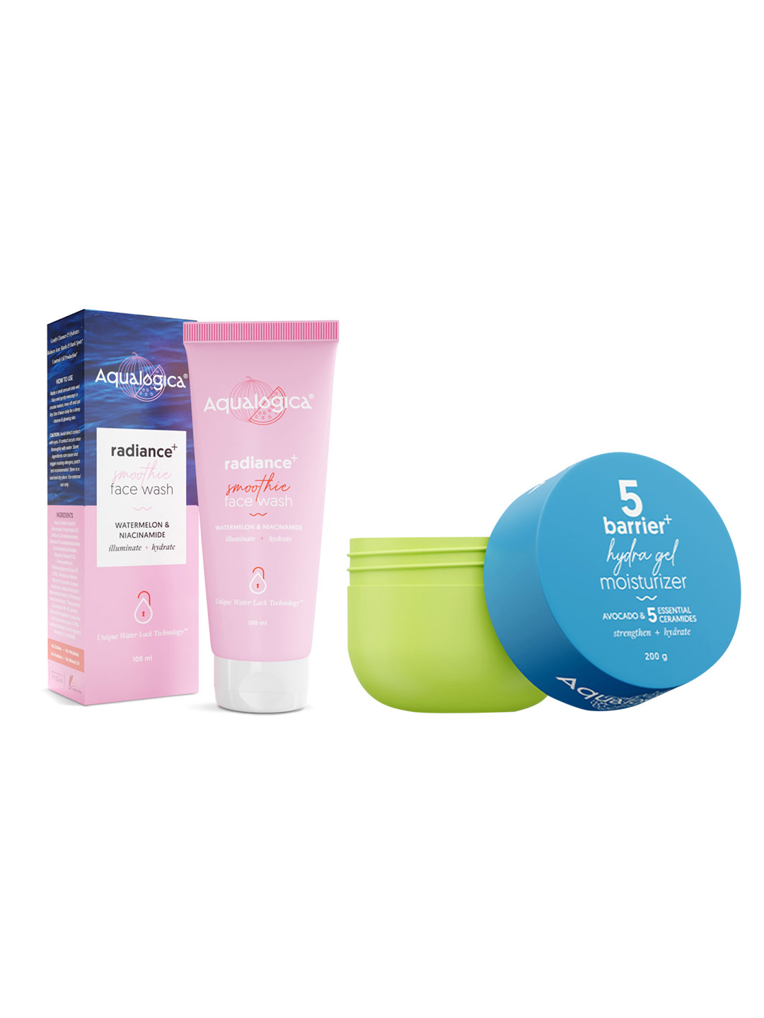 Aqualogica Set of Radiance+ Smoothie Face Wash & 5 Barrier Hydra Gel Moisturizer