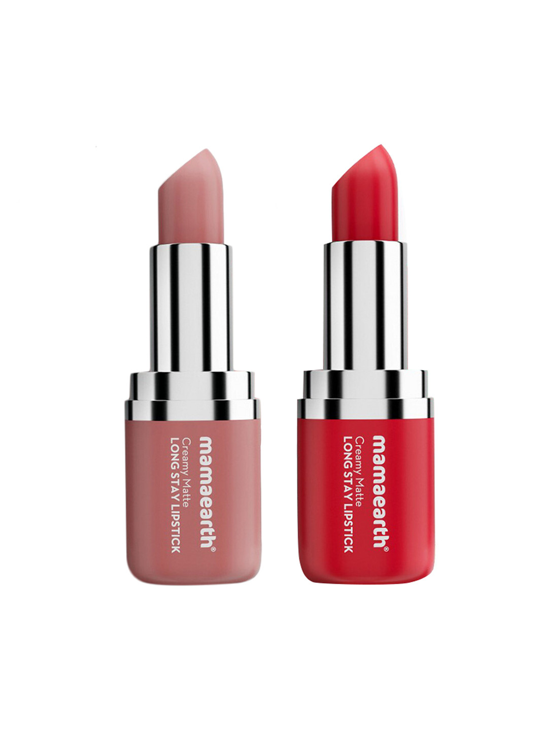 Mamaearth 2 pcs Creamy Matte Long Stay Lipstick-4.2g Each-Ruby Crush & Pillow Nude