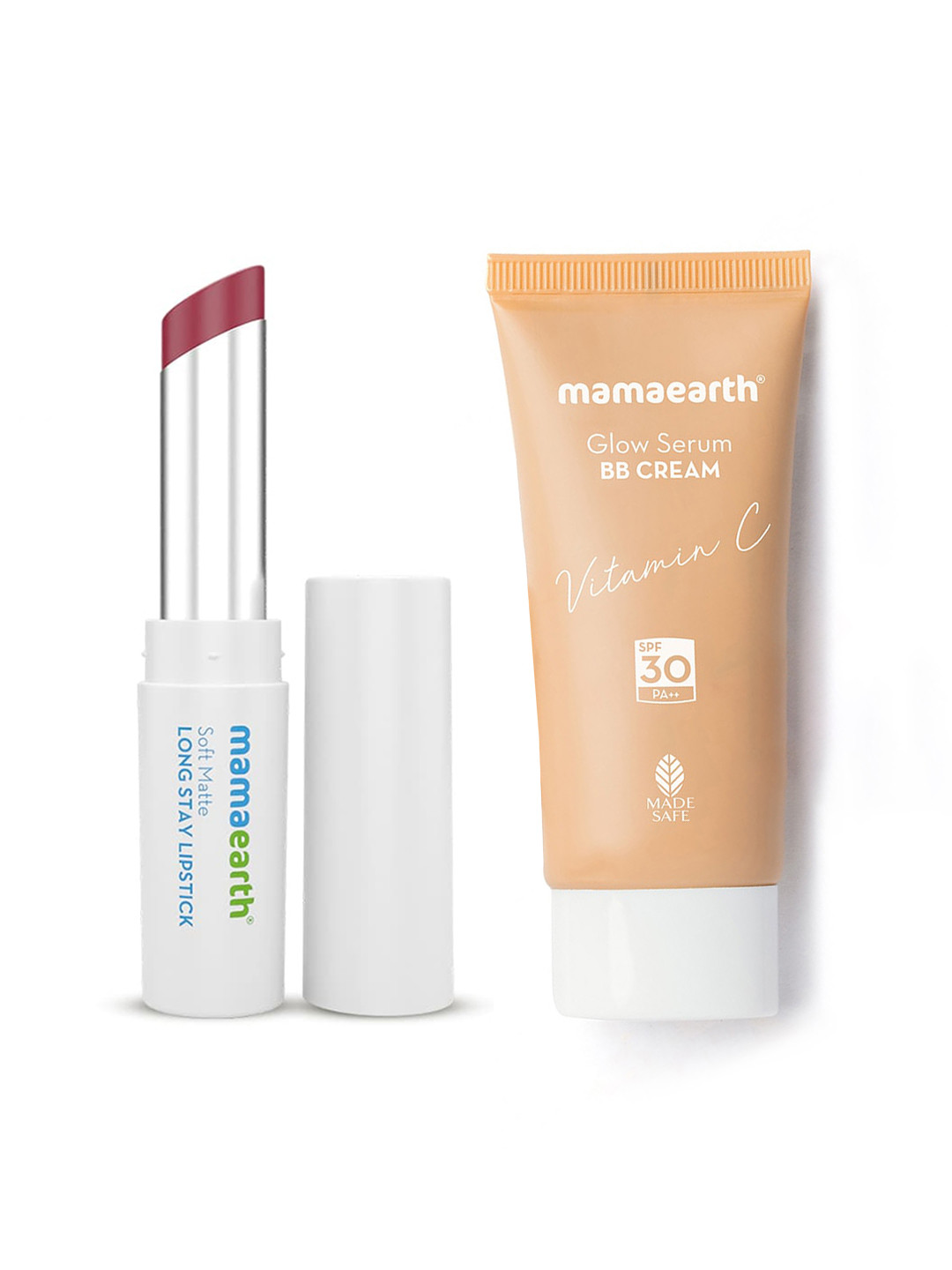Mamaearth Set of Soft Matte Long Stay Lipstick-Grape Wine & Glow Serum BB Cream-Natural