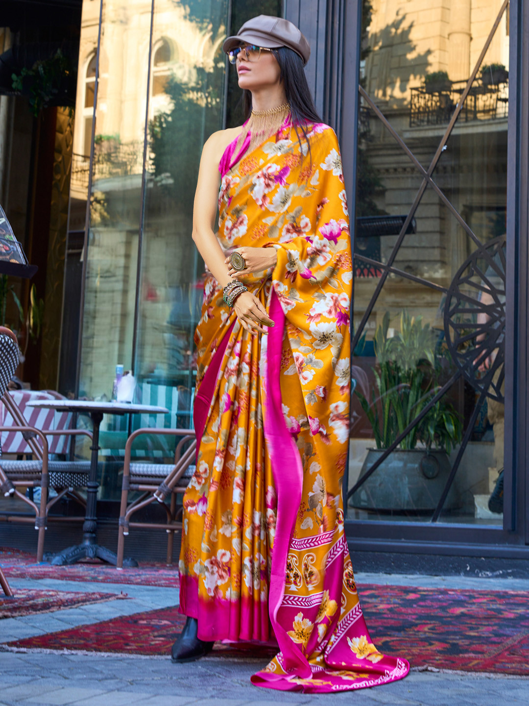 Sangria Ethnic Printed Satin Daily Wear Saree With Blouse