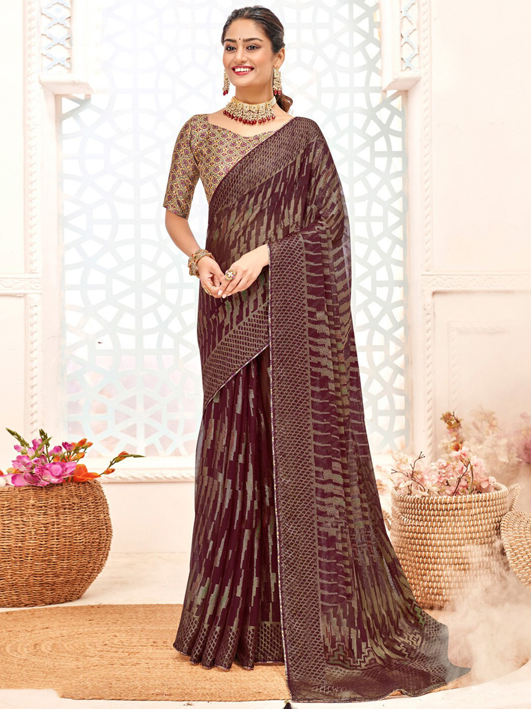 Saree mall Embroidered Brasso Chanderi Sarees