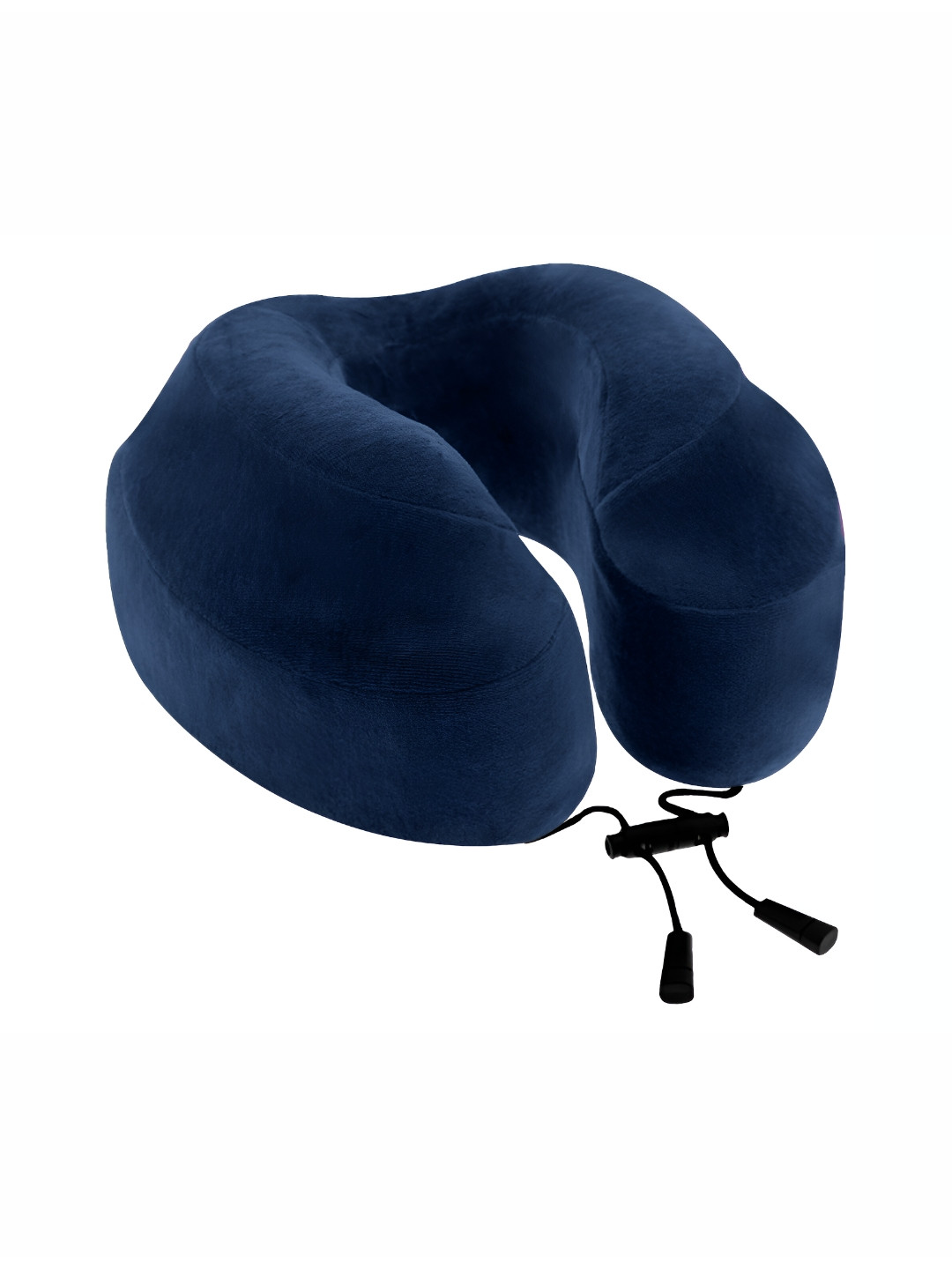 BILLEBON Navy Blue Solid Faux Velvet Breathable Firm Memory Foam Travel Pillow-4 x 25 x 25 cm
