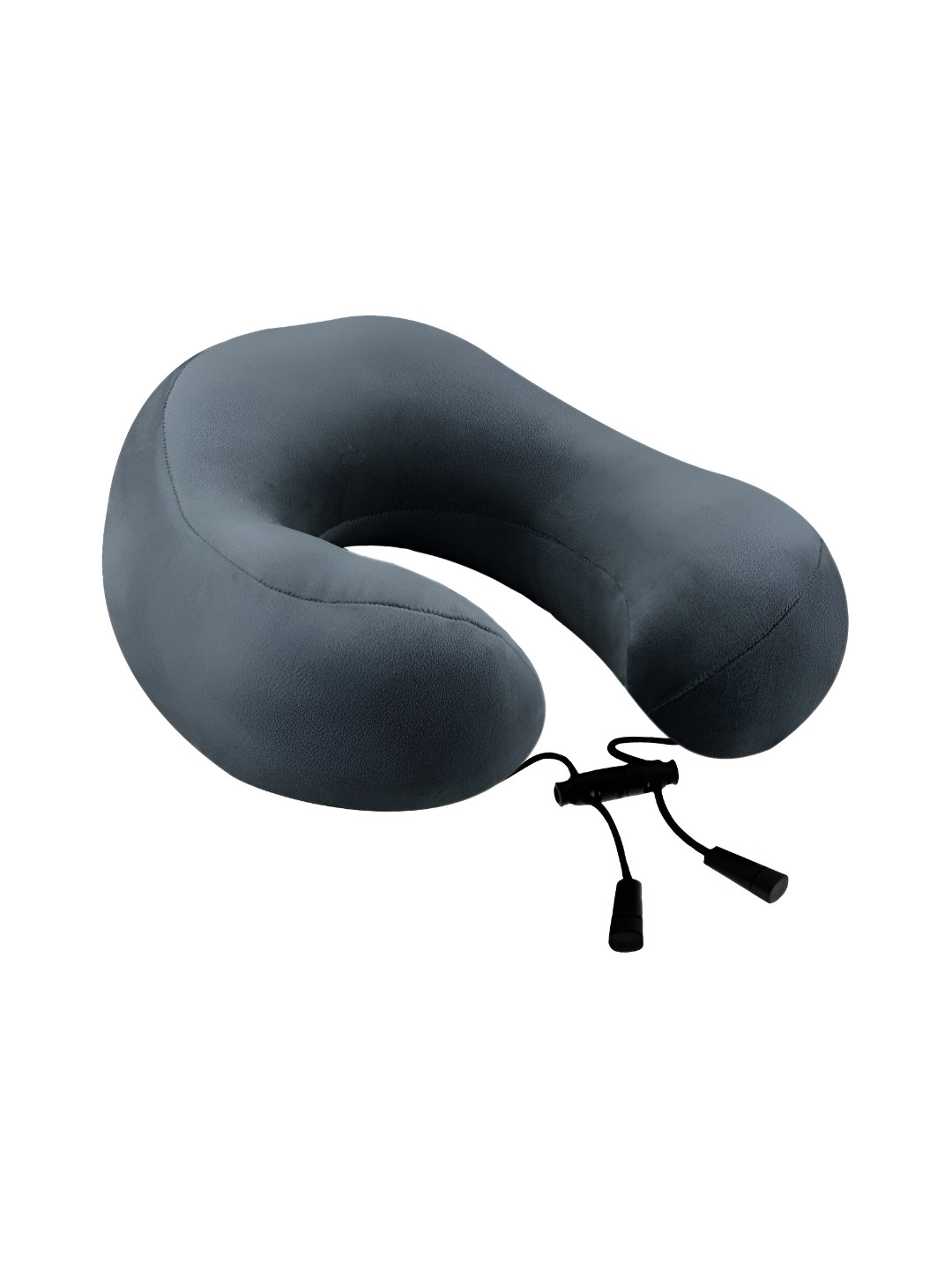 BILLEBON Grey Solid Faux Velvet Breathable Firm Travel Pillow with Eye Mask-4 x 25 x 25 cm