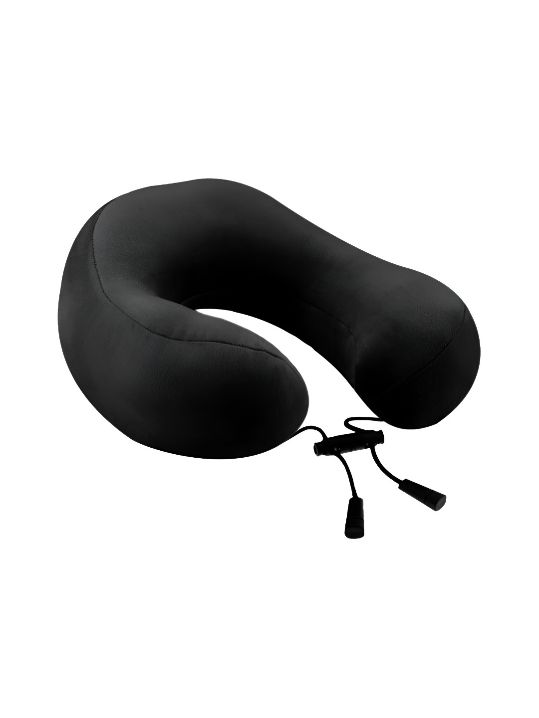 BILLEBON Black Solid Faux Velvet Breathable Firm Travel Pillow with Eye Mask-4 x 25 x 25 cm