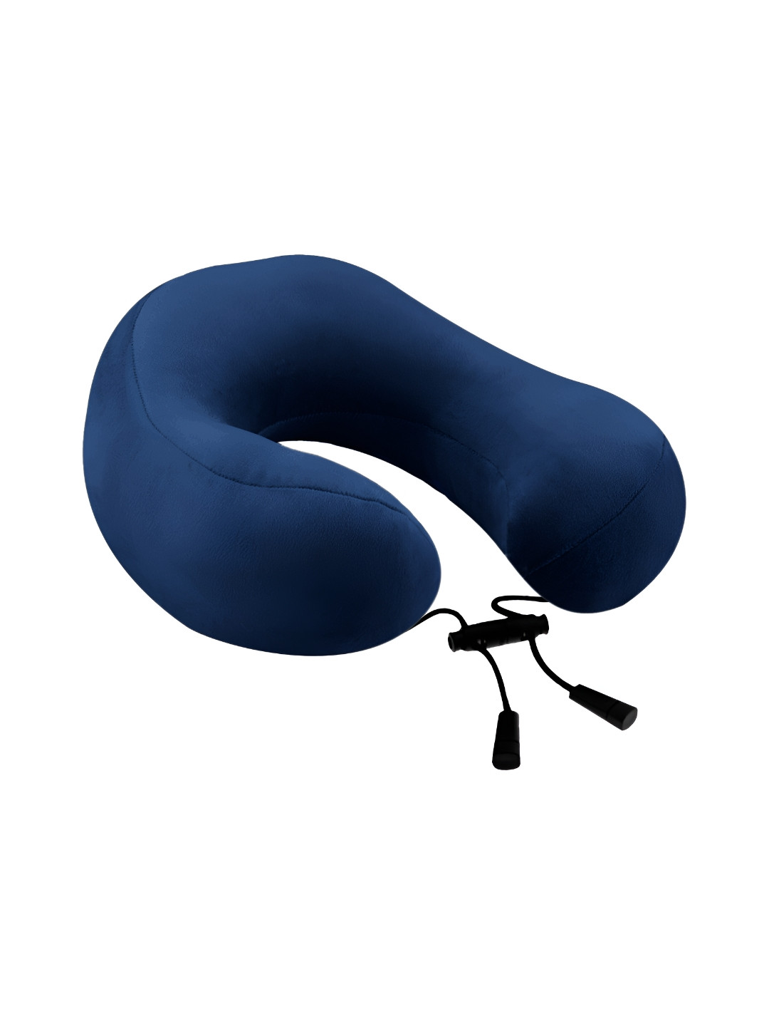BILLEBON Navy Blue Solid Faux Velvet Breathable Firm Travel Pillow with Eye Mask-7 x 32 x 30 cm