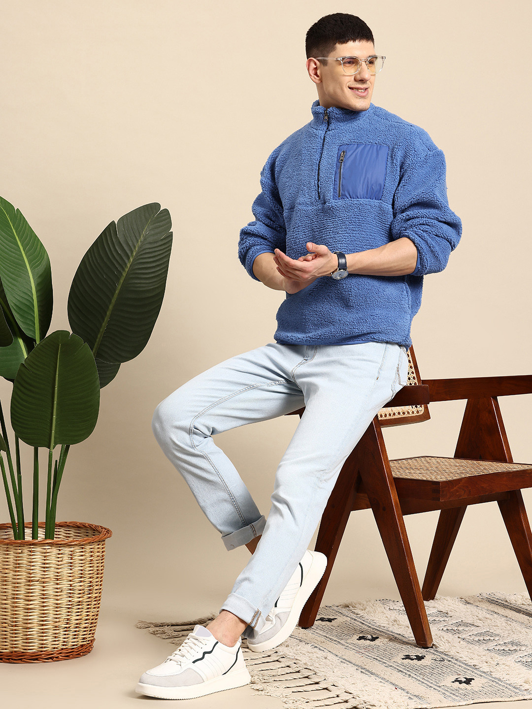 Mast & Harbour Men Sherpa Relaxed Fit Sweatshirt
