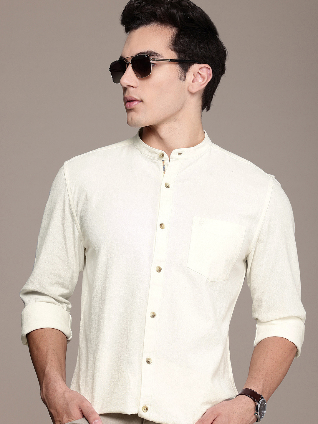 French Connection Linen Cotton Slim Fit Opaque Casual Shirt