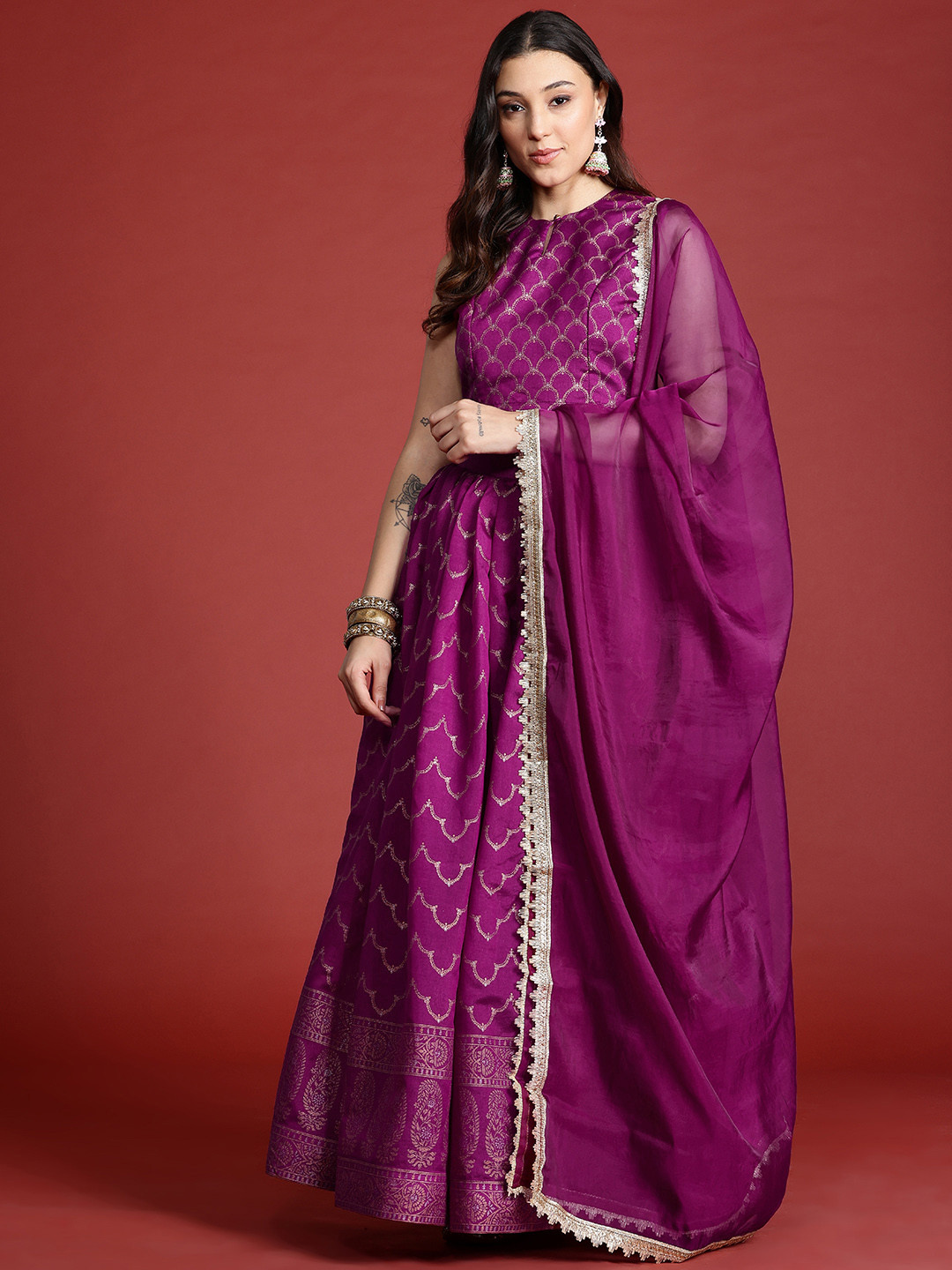 Anouk Ethnic Motifs Print Open-Back Ready to Wear Lehenga & Blouse With Dupatta