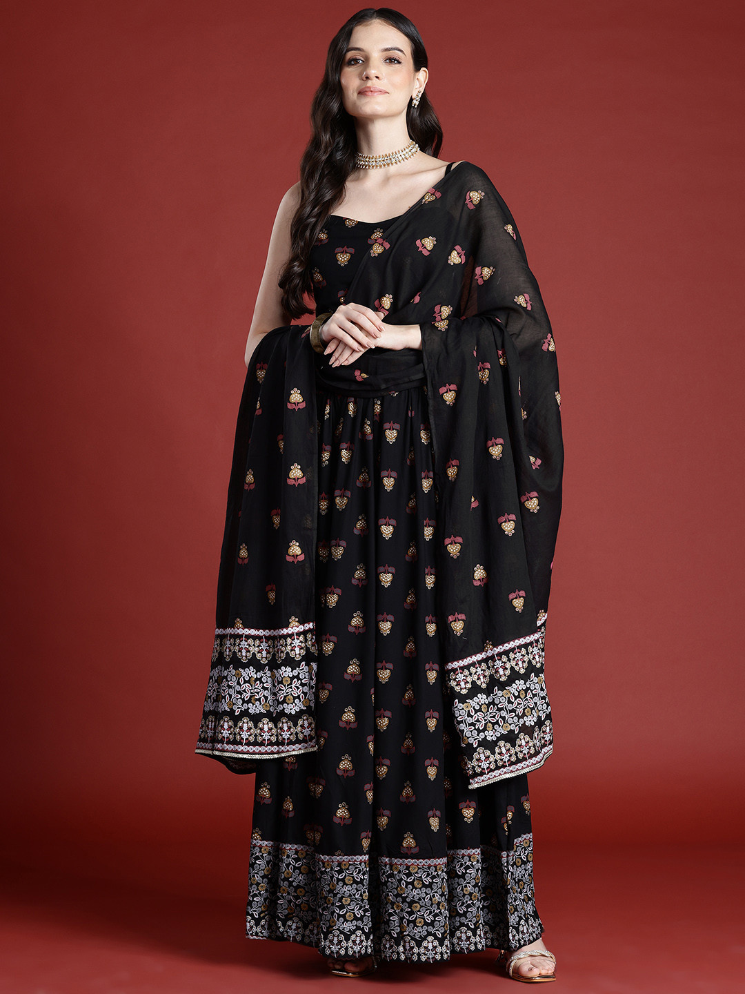 Anouk Printed Ready to Wear Lehenga & Smocked Blouse With Dupatta