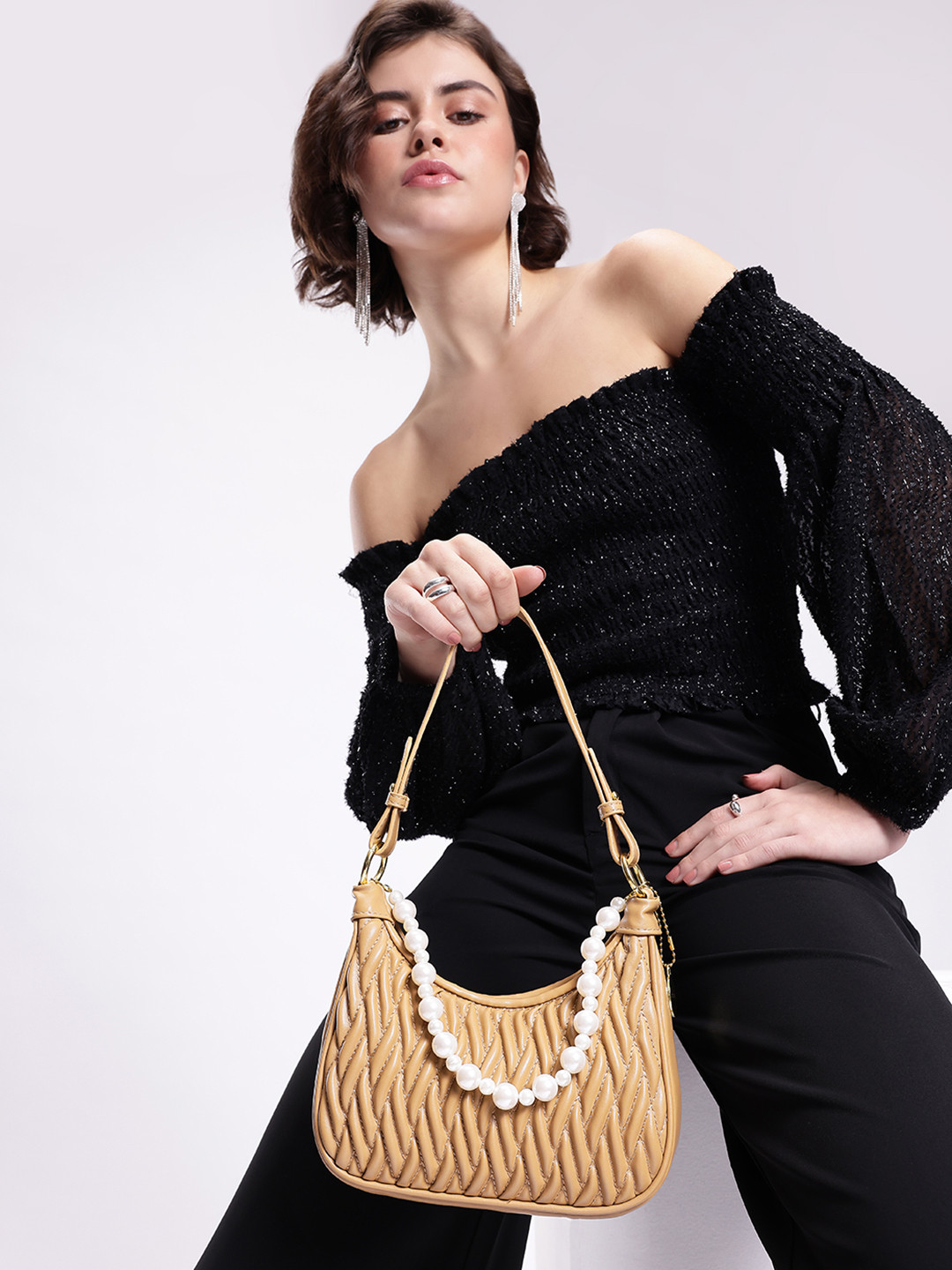 DressBerry Structured Quilted Hobo Bag