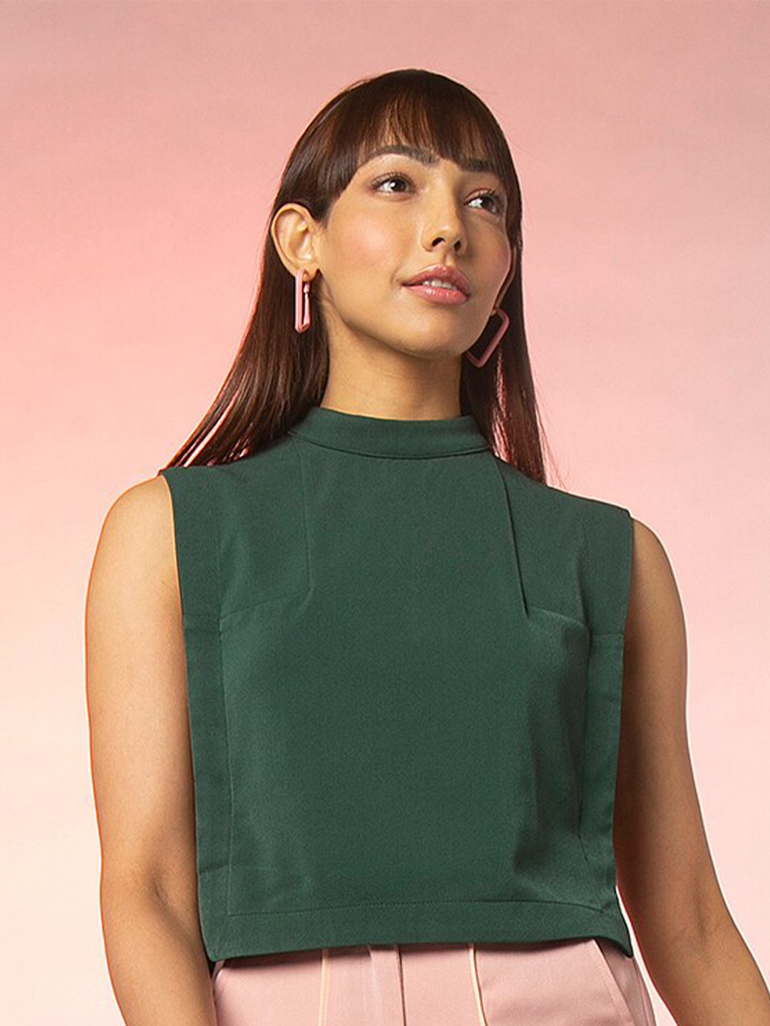 KOLORTHERAPI block 1 Women High Neck Sleeveless Solid Top