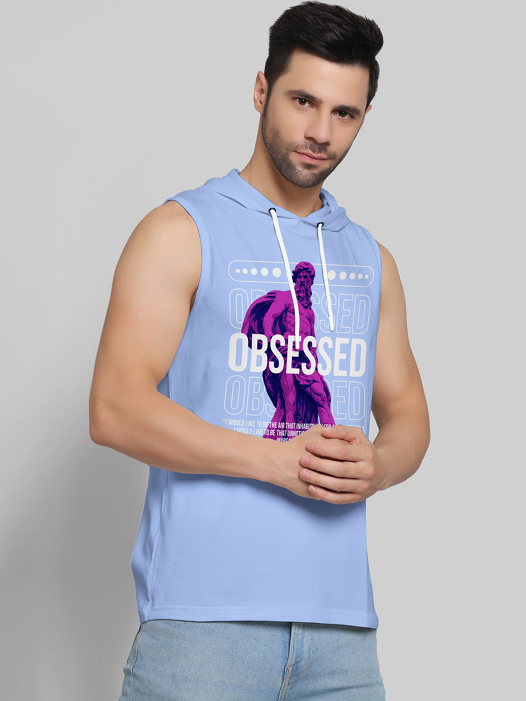 Juxar Printed Hooded Sleeveless Cotton Vest BF-HODY-33-BLU-XS