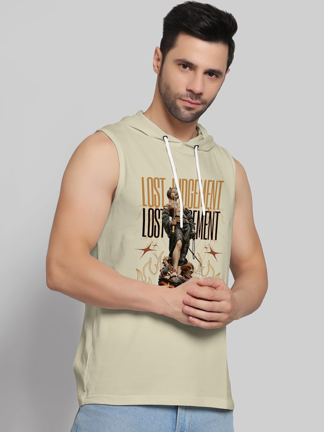 Juxar Printed Hooded Sleeveless Cotton Vest HODY-45-BG-XS