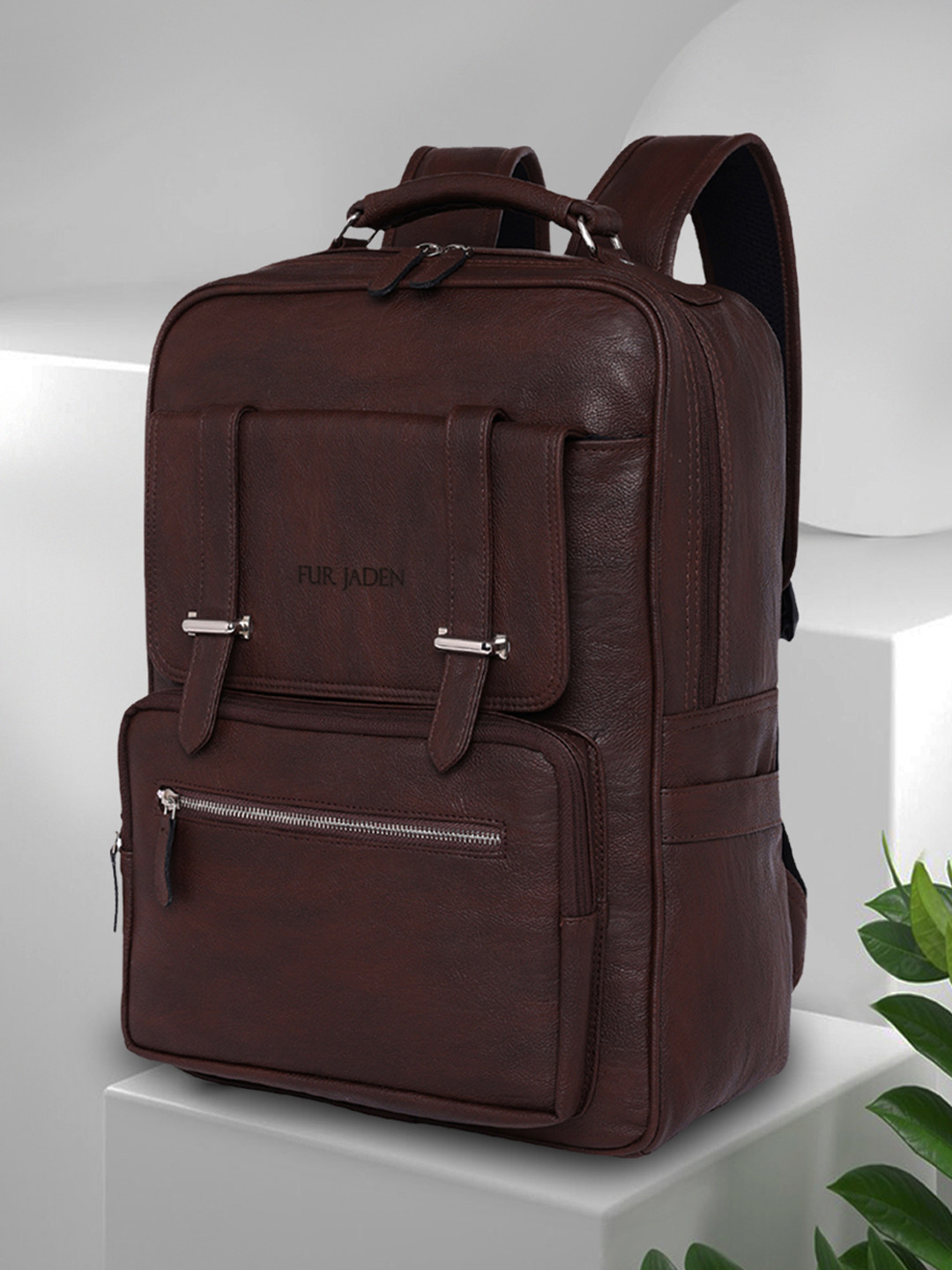 FUR JADEN Unisex Vegan Leather Laptop Backpack with USB Charging Port