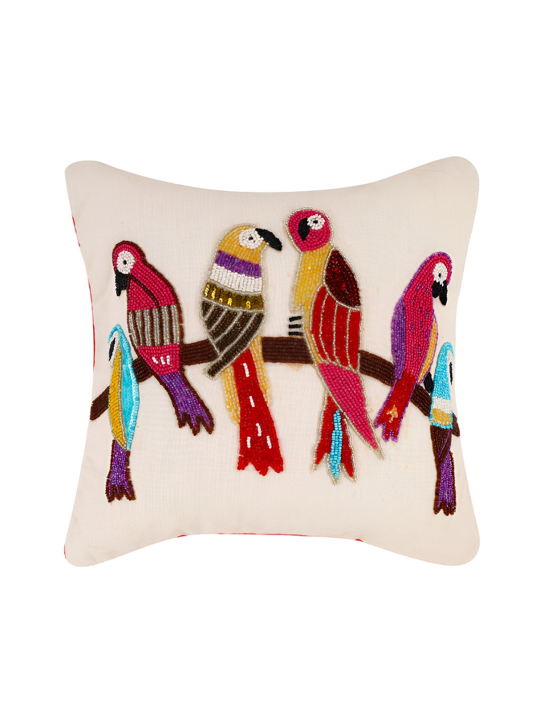 YWULY Red & Pink Quirky Embellished Square Cushion Cover