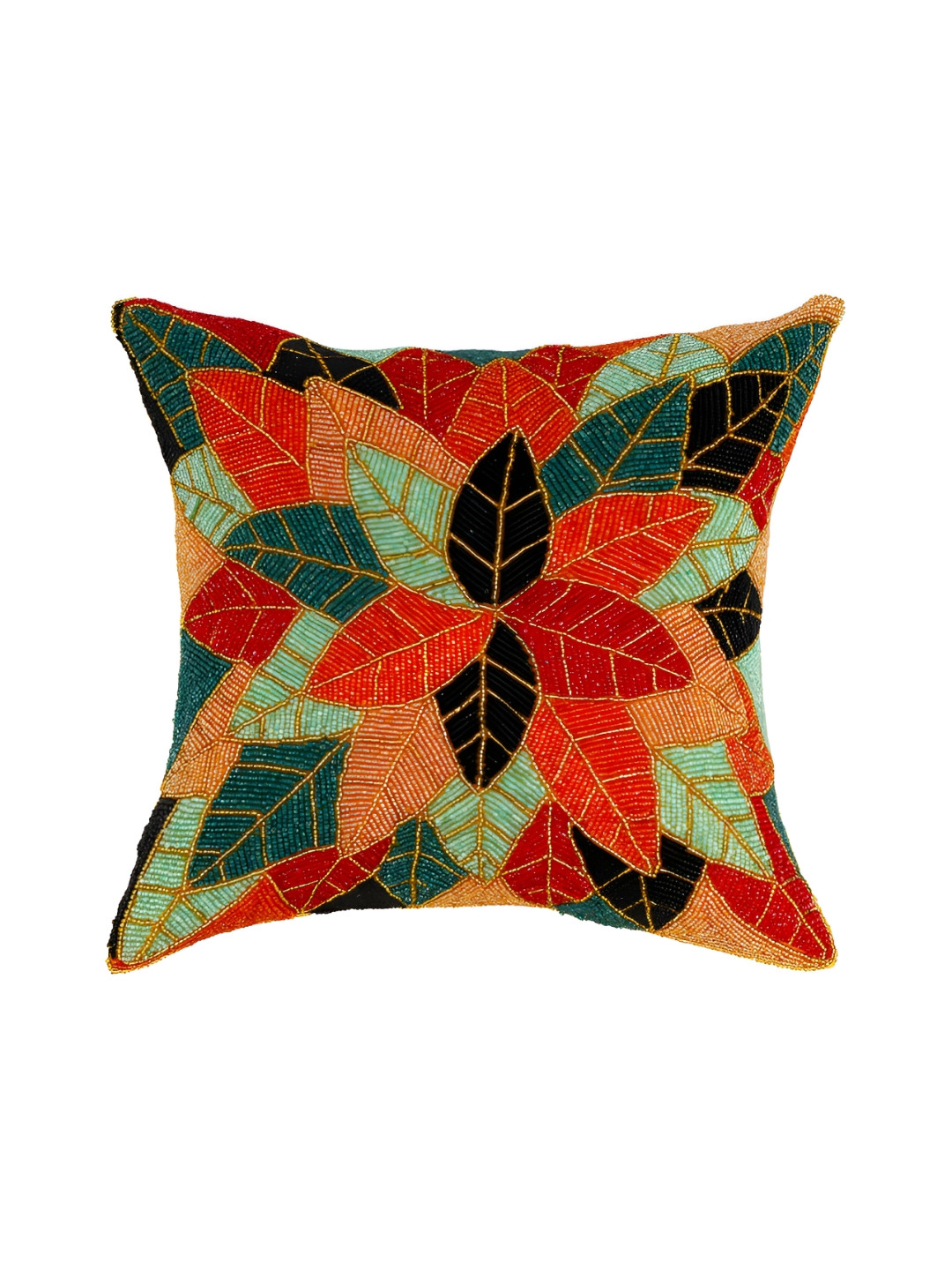 YWULY Red Floral Silk Durable Embellished Square Cushion Covers - 16 x 16 In
