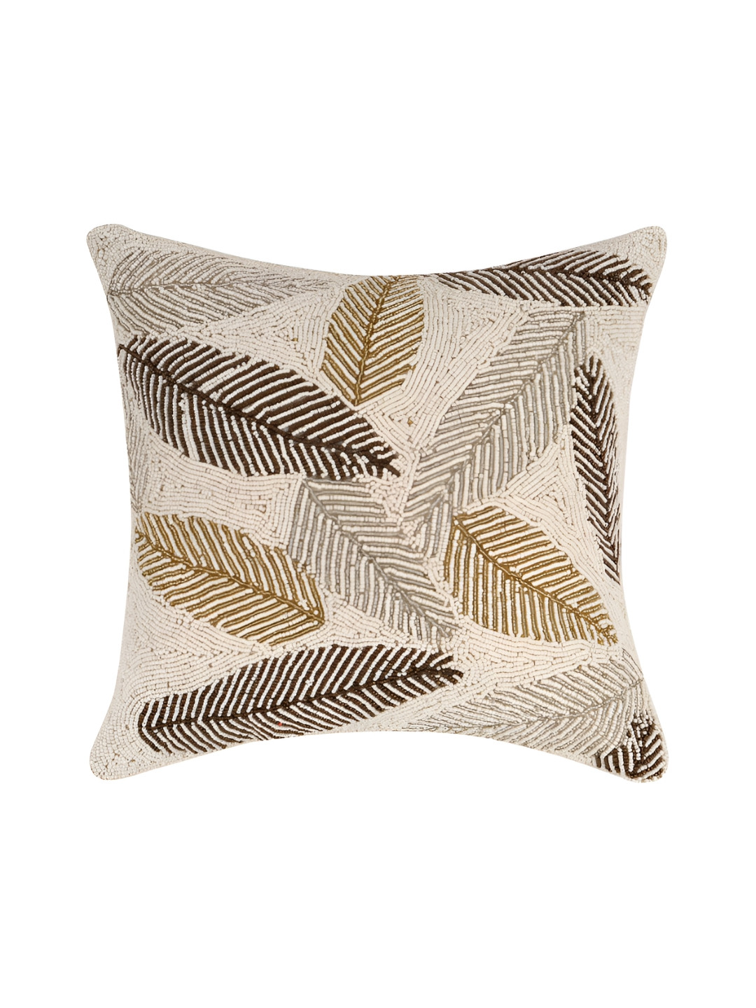 YWULY Cream Leaf Silk Durable Embellished Square Cushion Covers - 16 x 16 In