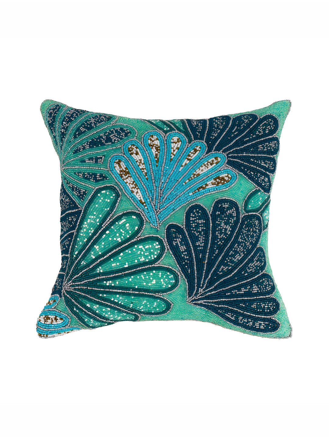 YWULY Teal Floral Silk Durable Embellished Square Cushion Cover -16x16In