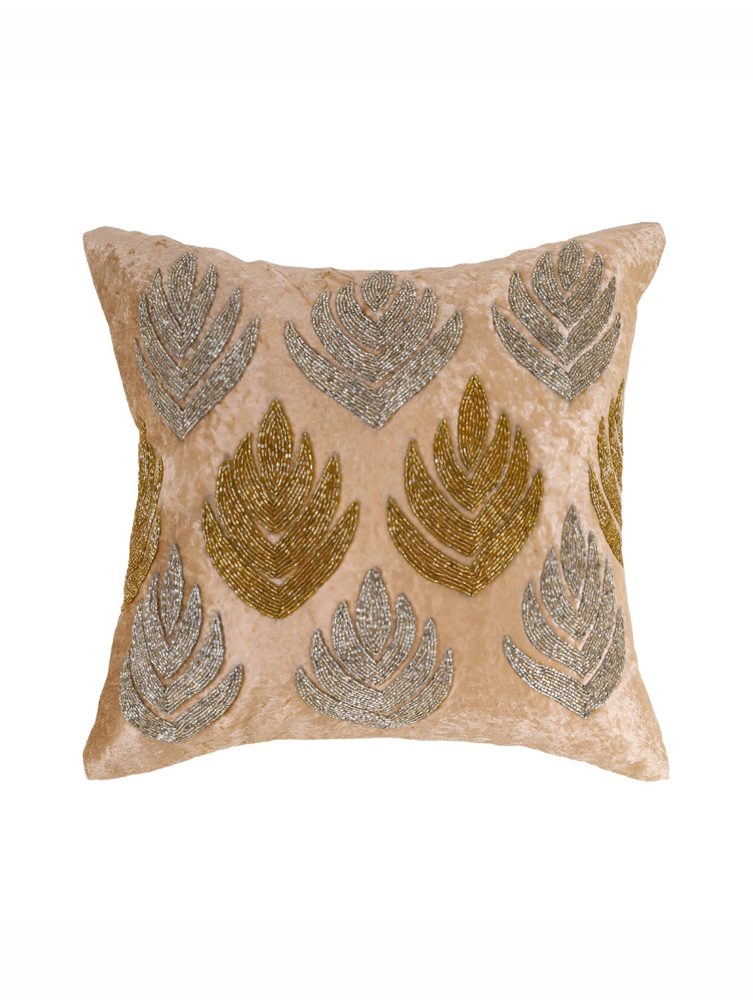 YWULY Cream Leaf Silk Washable Embellished Square Cushion Cover -16x16In
