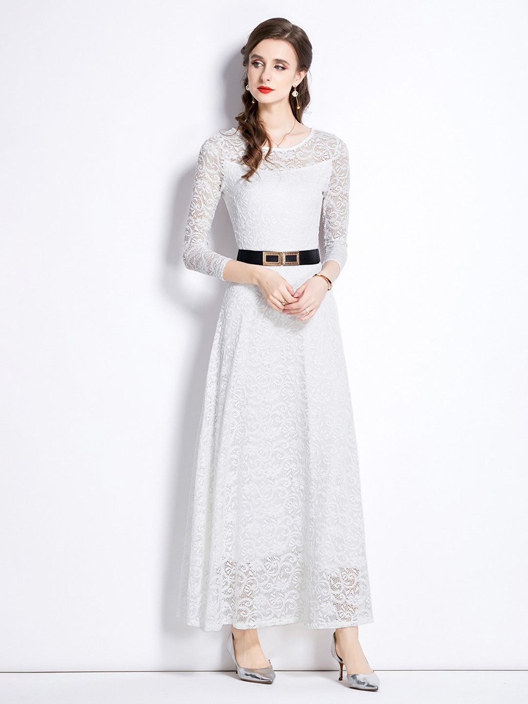 JC Collection Self Design Boat Neck Maxi Dress